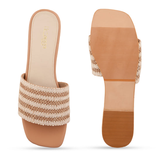 Weave Flat at Kamakhyaa by EK_agga. This item is Beige, Casual Wear, Flats, Not Priced, Open Toes, Patent leather, Regular Fit, Textured, Vegan, White