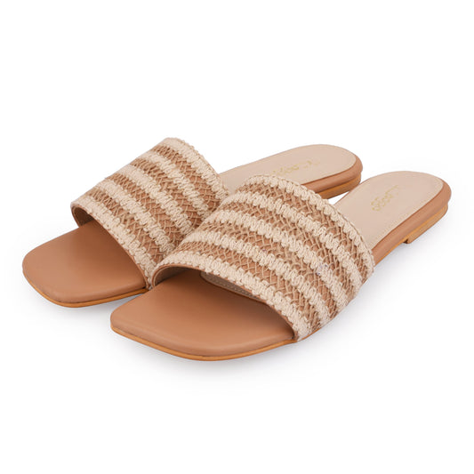 Weave Flat at Kamakhyaa by EK_agga. This item is Beige, Casual Wear, Flats, Not Priced, Open Toes, Patent leather, Regular Fit, Textured, Vegan, White