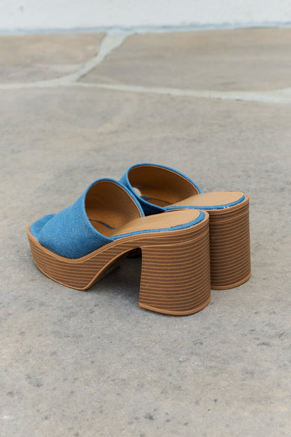 Weeboo Essential Platform Heel Sandals at Kamakhyaa by Wee Boo. This item is Blue, Casual Wear, Denim, Heels, Mules, Off-Season Mega Sale, Open Toes, PU Leather, Regular Fit, Solids, Trendsi