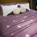 Whispering Lily Bed Cover with Pillow Covers & Cushion/s at Kamakhyaa by Aetherea. This item is Bed Covers, Cushion, Flower, Frills, Home, Lavender, Purple, Upcycled, White