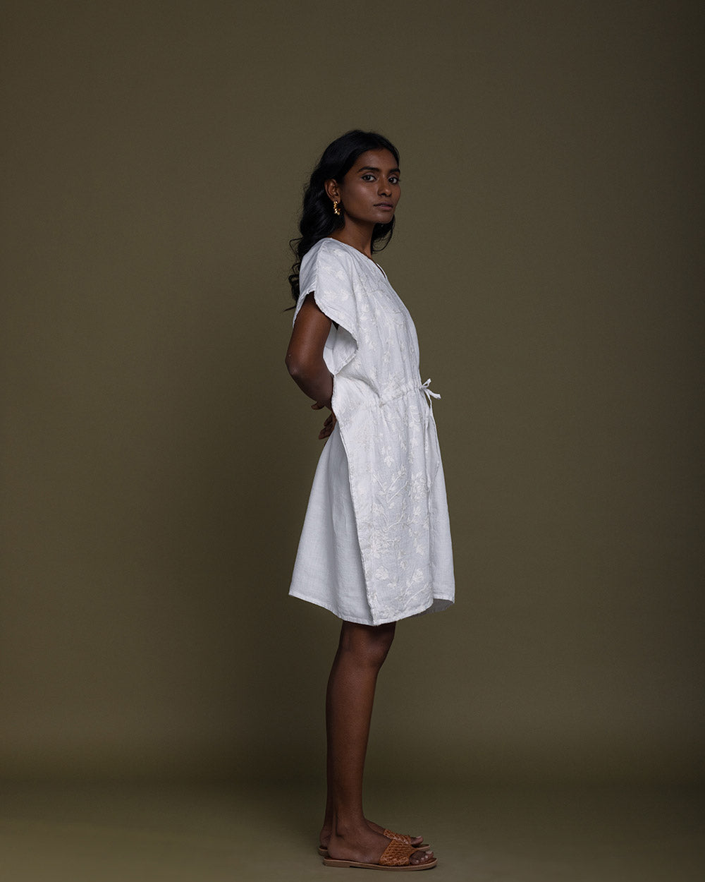 White August Breeze Kaftan Dress - Coconut White at Kamakhyaa by Reistor. This item is Best Selling, Casual Wear, Embroidered, Hemp, Kaftans, Mini Dresses, Natural, Solid Selfmade, White, Womenswear