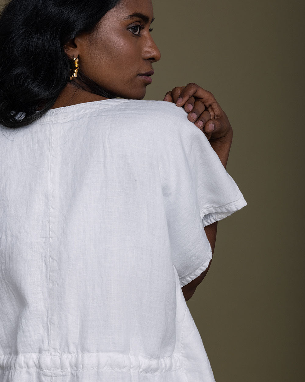 White August Breeze Kaftan Dress - Coconut White at Kamakhyaa by Reistor. This item is Best Selling, Casual Wear, Embroidered, Hemp, Kaftans, Mini Dresses, Natural, Solid Selfmade, White, Womenswear