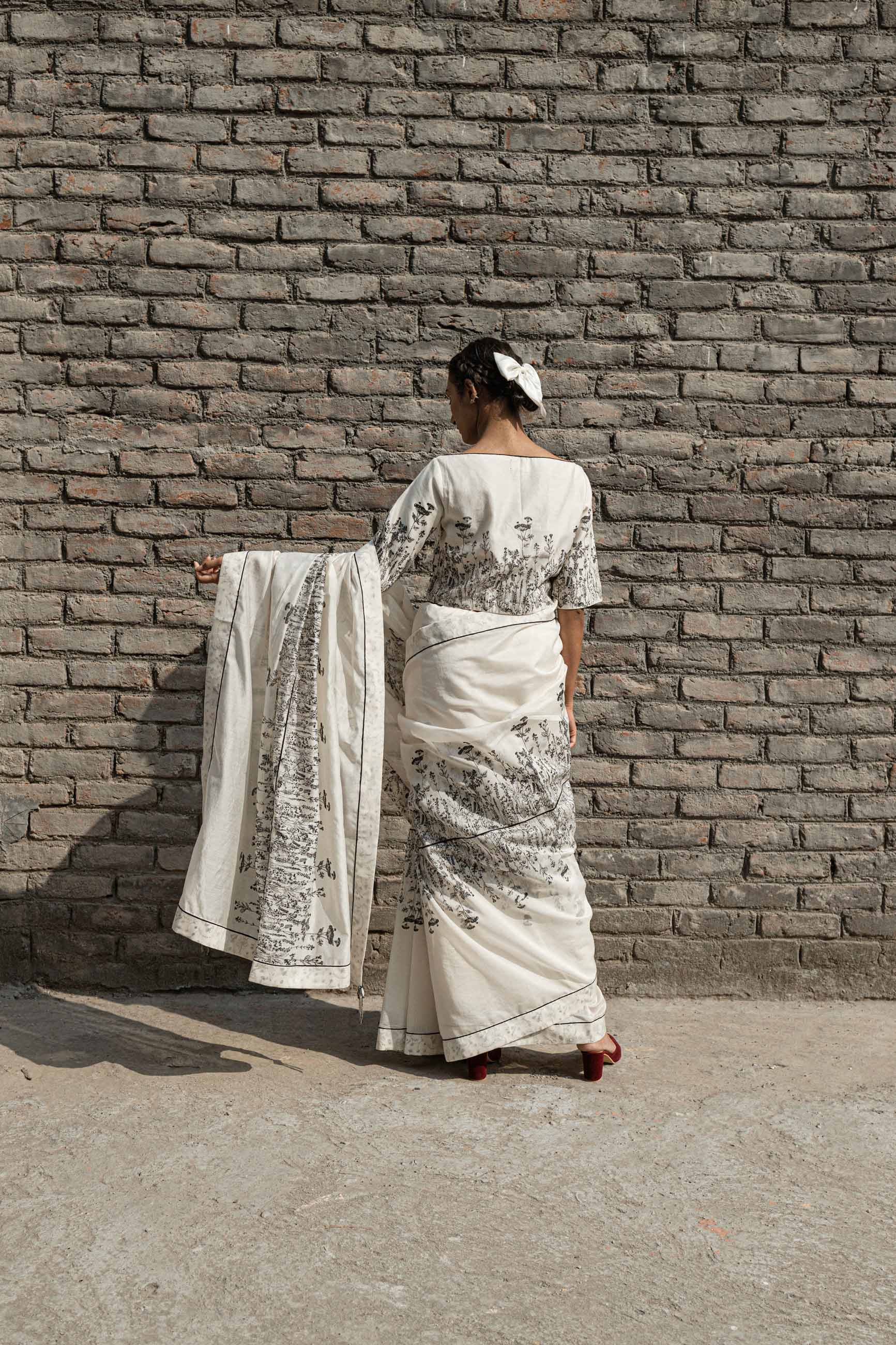 White Boat Neck Top at Kamakhyaa by Ahmev. This item is Boxy Fit, Casual Wear, Chanderi, Crop Tops, Ink And Ivory, Natural, Prints, White, Womenswear