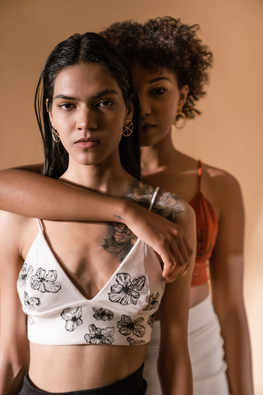 White Bralette Top at Kamakhyaa by Meko Studio. This item is Bralette Tops, Cotton, Deadstock Fabrics, Evening Wear, For Birthday, July Sale, July Sale 2023, Lycra, Printed Selfsame, Prints, Slim Fit, Verao SS-22/23, White, Womenswear