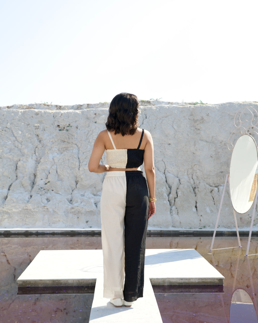 White Casual Co-ord Set at Kamakhyaa by The Loom Art. This item is Aurora SS24, Best Selling, Casual Wear, Chanderi Silk, Co-ord Sets, FB ADS JUNE, July Sale, July Sale 2023, Ombre & Dyes, Organic, Patchwork, Regular Fit, Relaxed Fit, Vacation, Vacation Co-ords, White, Womenswear