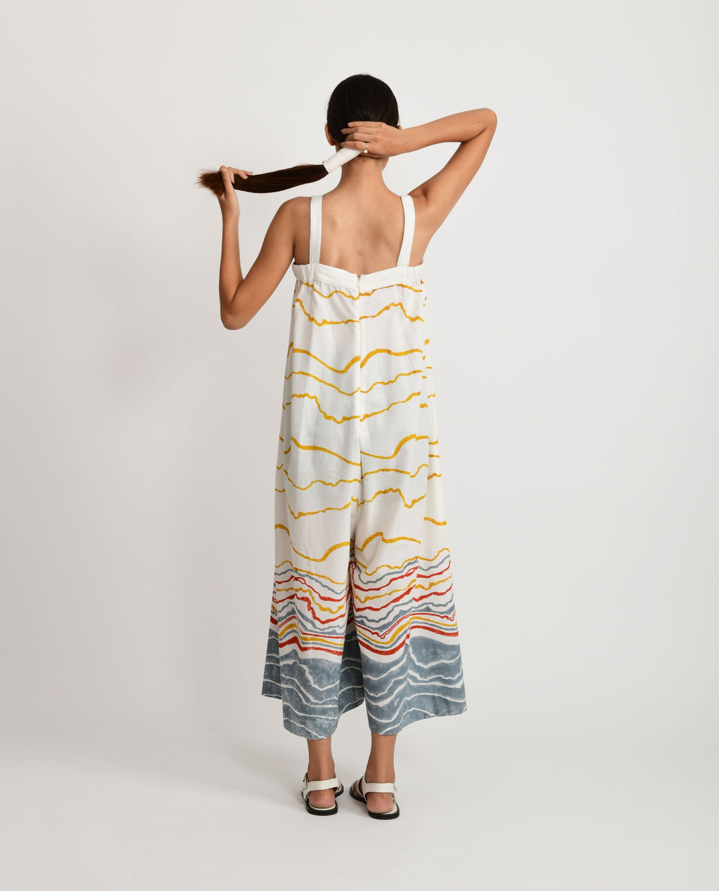 White Casual Jumpsuit at Kamakhyaa by Rias Jaipur. This item is Azo Free Dye, Bamboo, Block Prints, Casual Wear, Cotton, Jumpsuits, Organic Cotton, Parat, Regular Fit, White, Womenswear