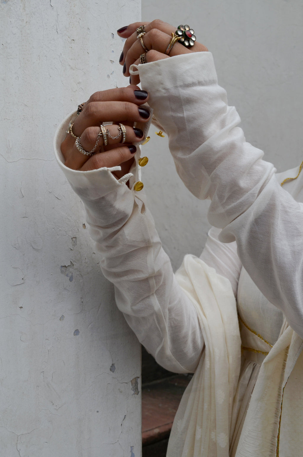 White Chanderi Anakali with Dupatta at Kamakhyaa by Ahmev. This item is Chanderi Silk, Co-ord Sets, Cotton, Embellished, Evening Wear, Festive Wear, Kurta Set with Dupattas, Party Wear, Regular Fit, Rumi, Solids, White, Womenswear