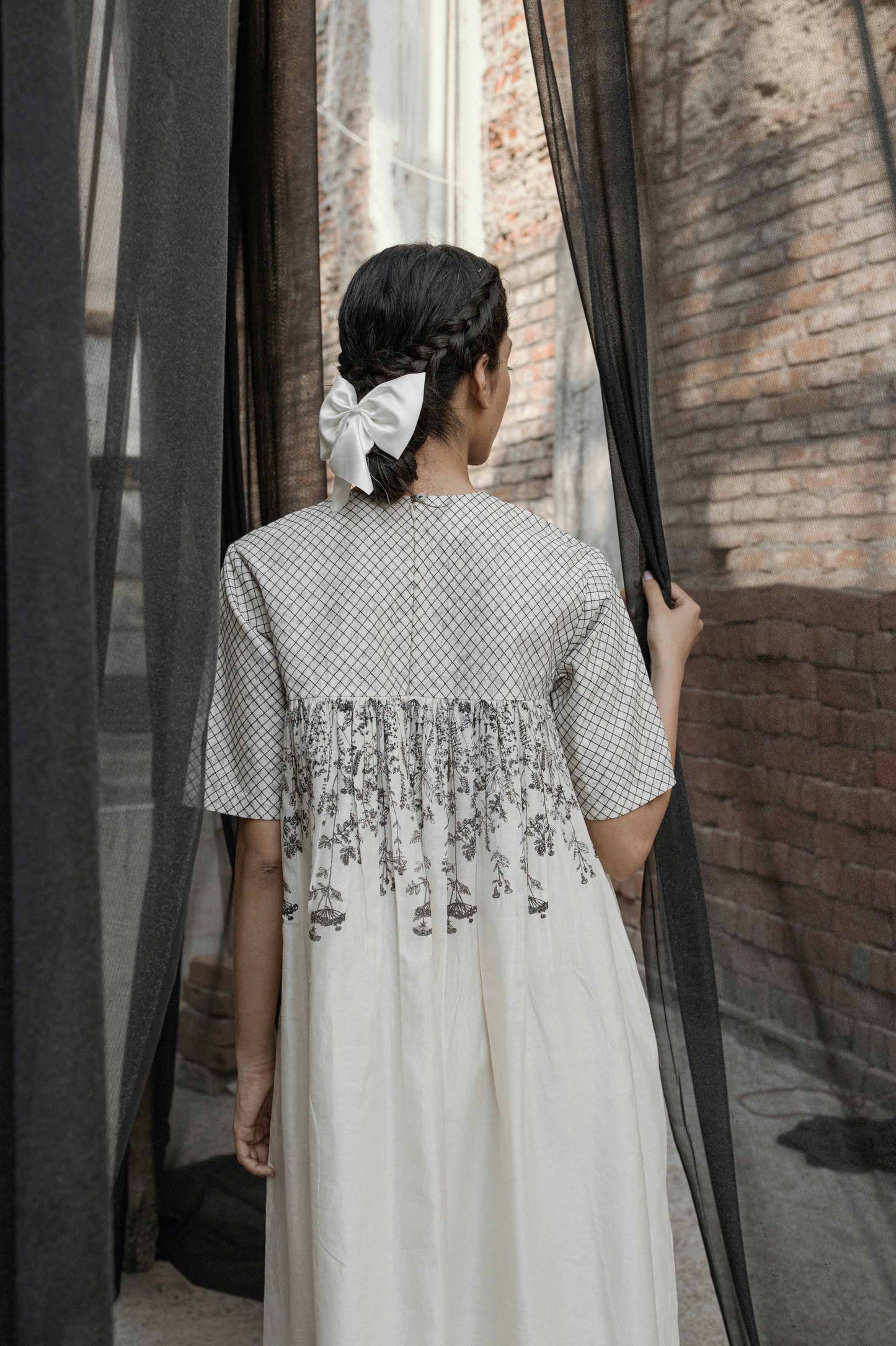 White Chanderi Maxi Dress at Kamakhyaa by Ahmev. This item is Casual Wear, Chanderi, FB ADS JUNE, Ink And Ivory, Maxi Dresses, Natural, Prints, Relaxed Fit, White, Womenswear