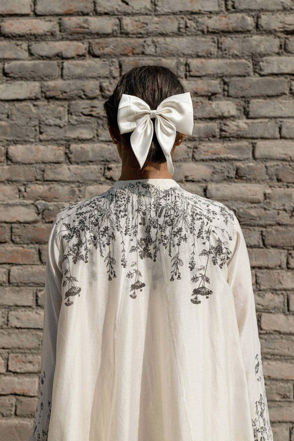 White Chanderi Overlay at Kamakhyaa by Ahmev. This item is Casual Wear, Chanderi, Ink And Ivory, Natural, Overlays, Prints, Relaxed Fit, Shrugs, White, Womenswear