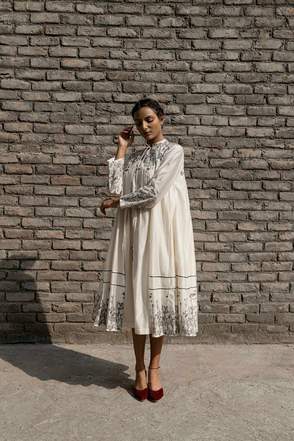 White Chanderi Overlay at Kamakhyaa by Ahmev. This item is Casual Wear, Chanderi, Ink And Ivory, Natural, Overlays, Prints, Relaxed Fit, Shrugs, White, Womenswear