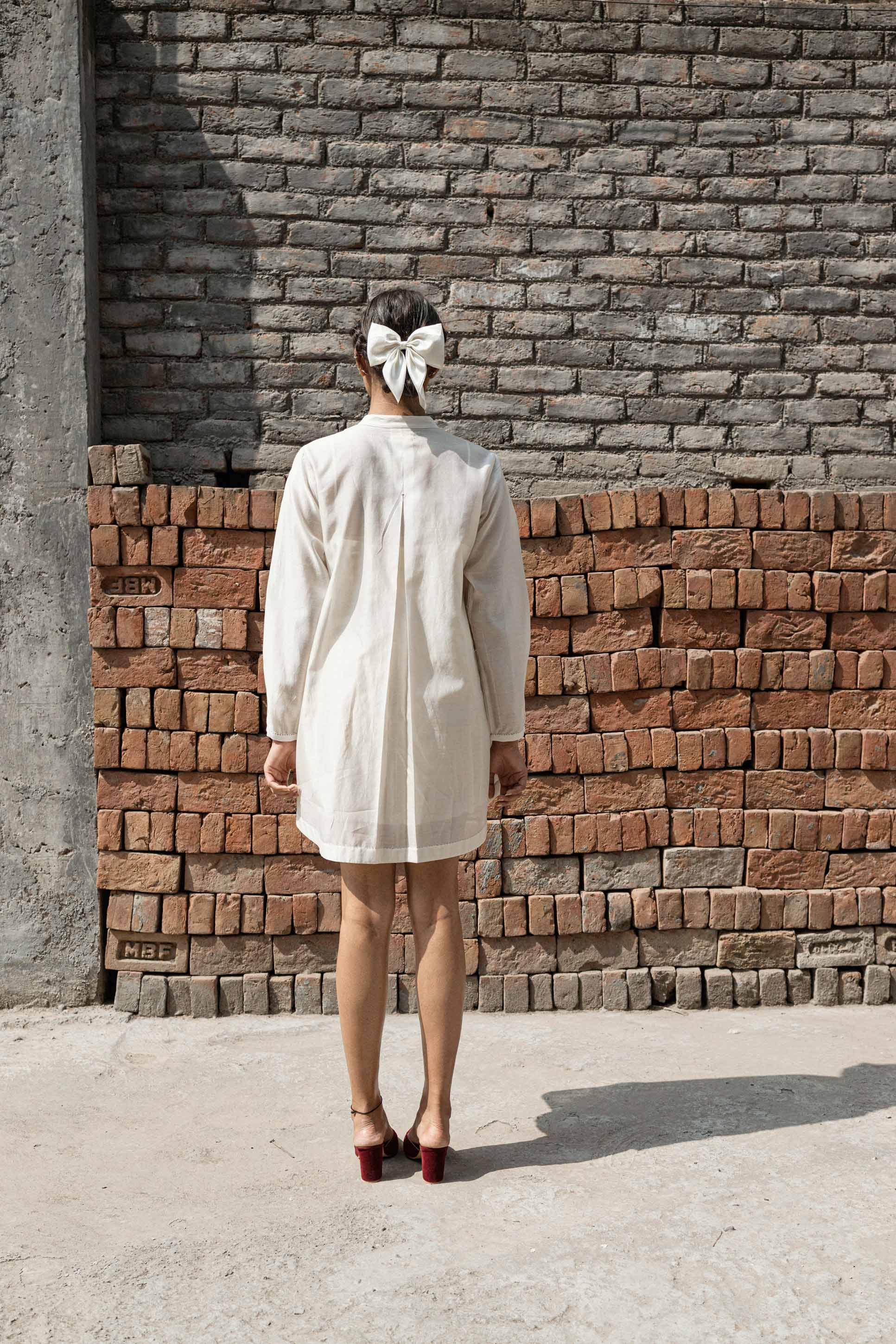 White Chanderi Shirt at Kamakhyaa by Ahmev. This item is Casual Wear, Chanderi, Ink And Ivory, Natural, Prints, Regular Fit, Shirts, White, Womenswear