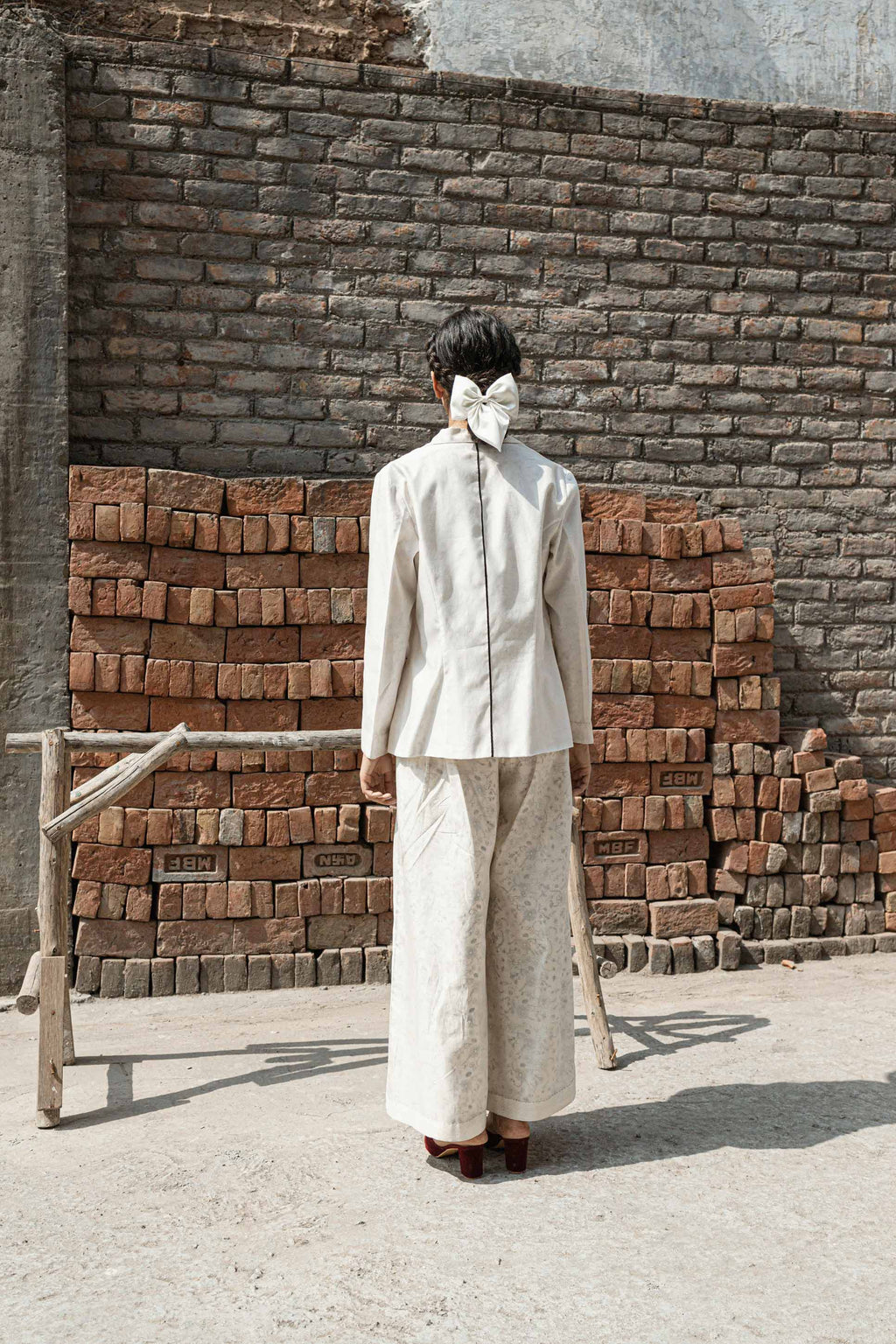 White Classic Blazer at Kamakhyaa by Ahmev. This item is Blazers, Casual Wear, Chanderi, Ink And Ivory, Natural, Prints, Relaxed Fit, White, Womenswear