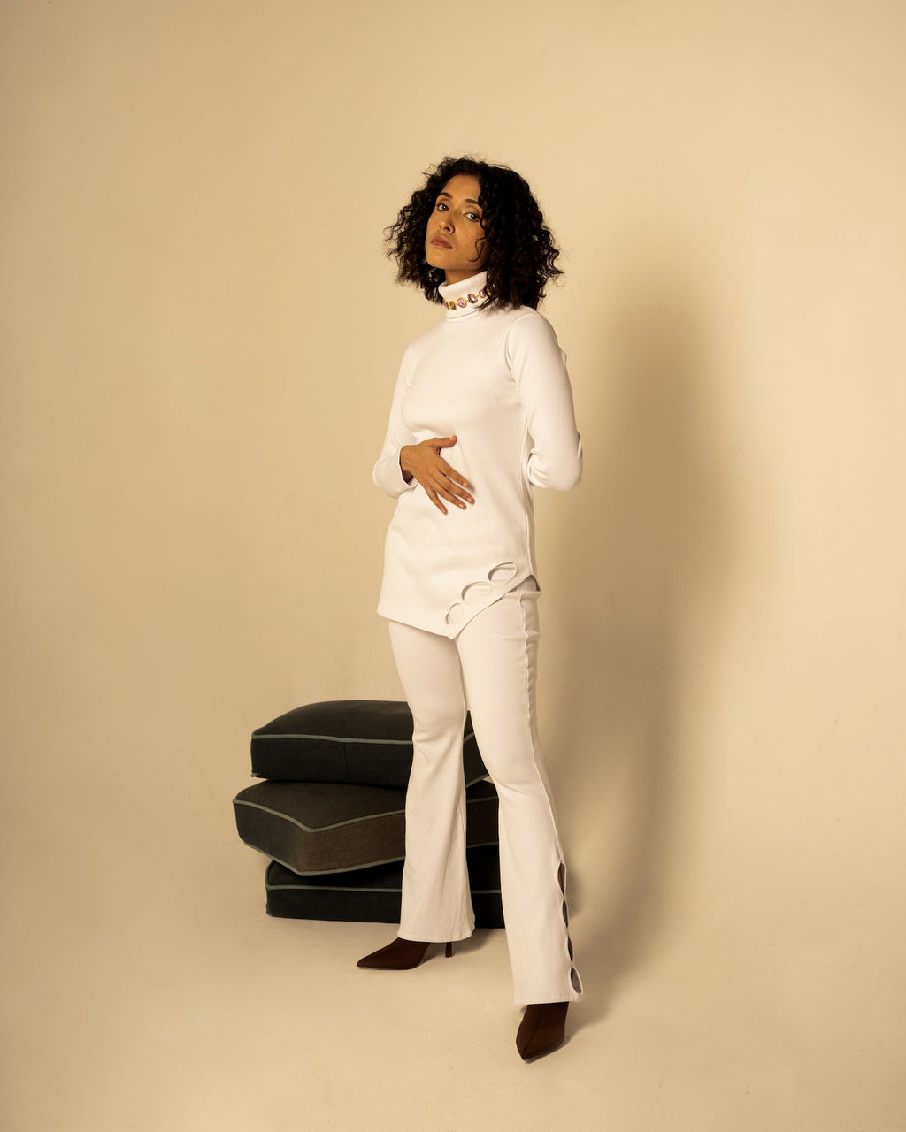 White Co-ord Set at Kamakhyaa by Meko Studio. This item is Casual Wear, Co-Ord Sets, Cotton, July Sale, July Sale 2023, Office, Office Wear Co-ords, Relaxed Fit, Solid Selfmade, Solids, Tranquil AW-22/23, White, Womenswear