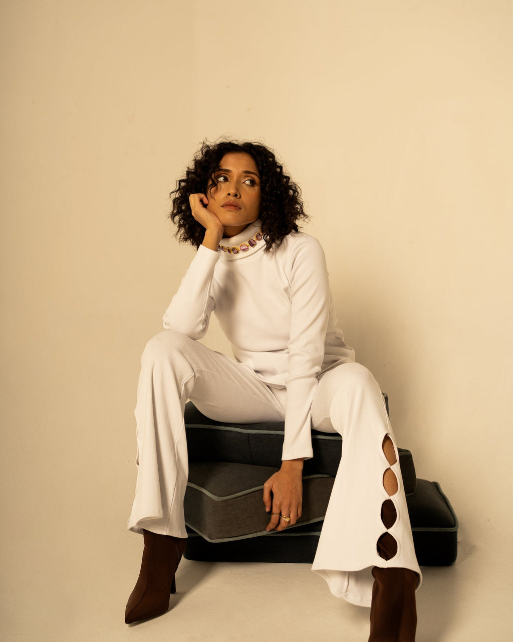 White Co-ord Set at Kamakhyaa by Meko Studio. This item is Casual Wear, Co-Ord Sets, Cotton, July Sale, July Sale 2023, Office, Office Wear Co-ords, Relaxed Fit, Solid Selfmade, Solids, Tranquil AW-22/23, White, Womenswear