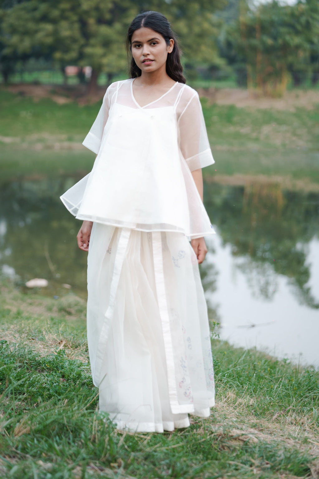 White Cotton Angrakha Top at Kamakhyaa by Ahmev. This item is Casual Wear, Cotton, July Sale, July Sale 2023, Natural, Peplum Tops, Relaxed Fit, Silk Organza, Solids, Tops, White, Womenswear