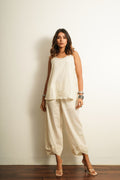 White Cotton Co-ord Set at Kamakhyaa by Keva. This item is 100% cotton, Best Selling, Co-ord Sets, For Anniversary, Fusion Wear, Less than $50, Natural, New, Off-white, party, Party Wear Co-ords, Relaxed Fit, Saba, Solids, White, Womenswear
