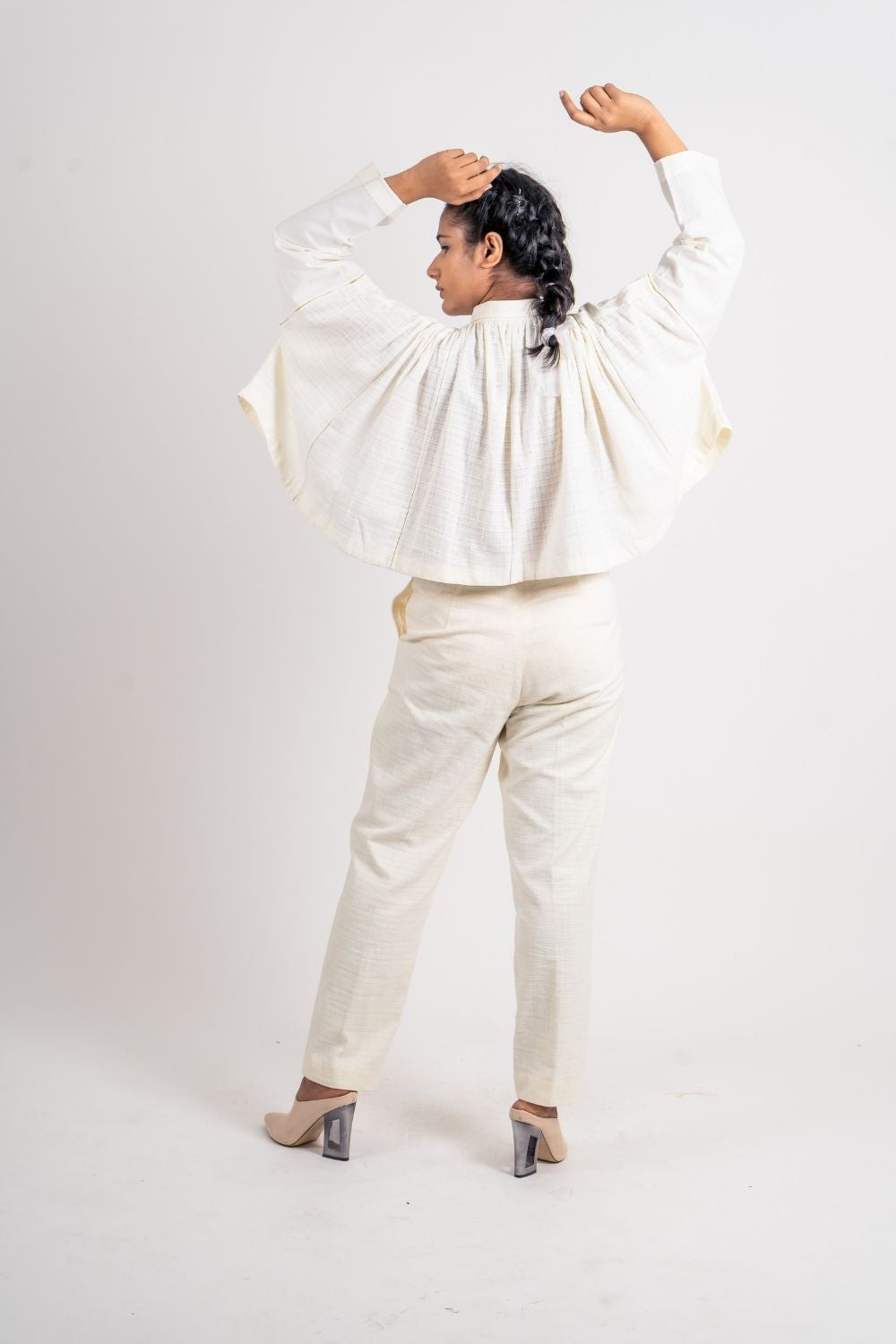 White Cotton Gathered Shirt at Kamakhyaa by Ahmev. This item is Casual Wear, Handloom Cotton, July Sale, July Sale 2023, Natural, Relaxed Fit, Shirts, Solids, Tops, White, Womenswear