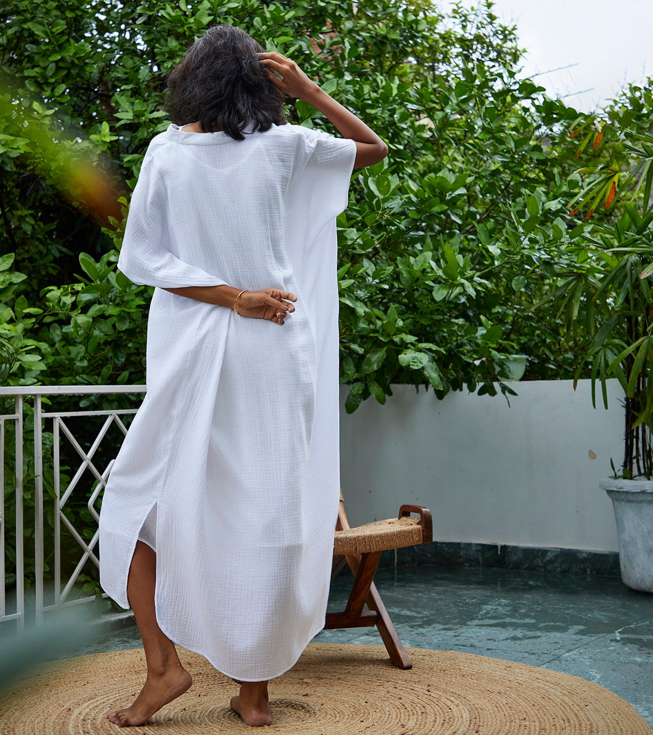 White Cotton Kaftan at Kamakhyaa by Khara Kapas. This item is Cotton, Kaftans, Lounge Wear, Maxi Dresses, Natural, Relaxed Fit, Solids, White, Womenswear