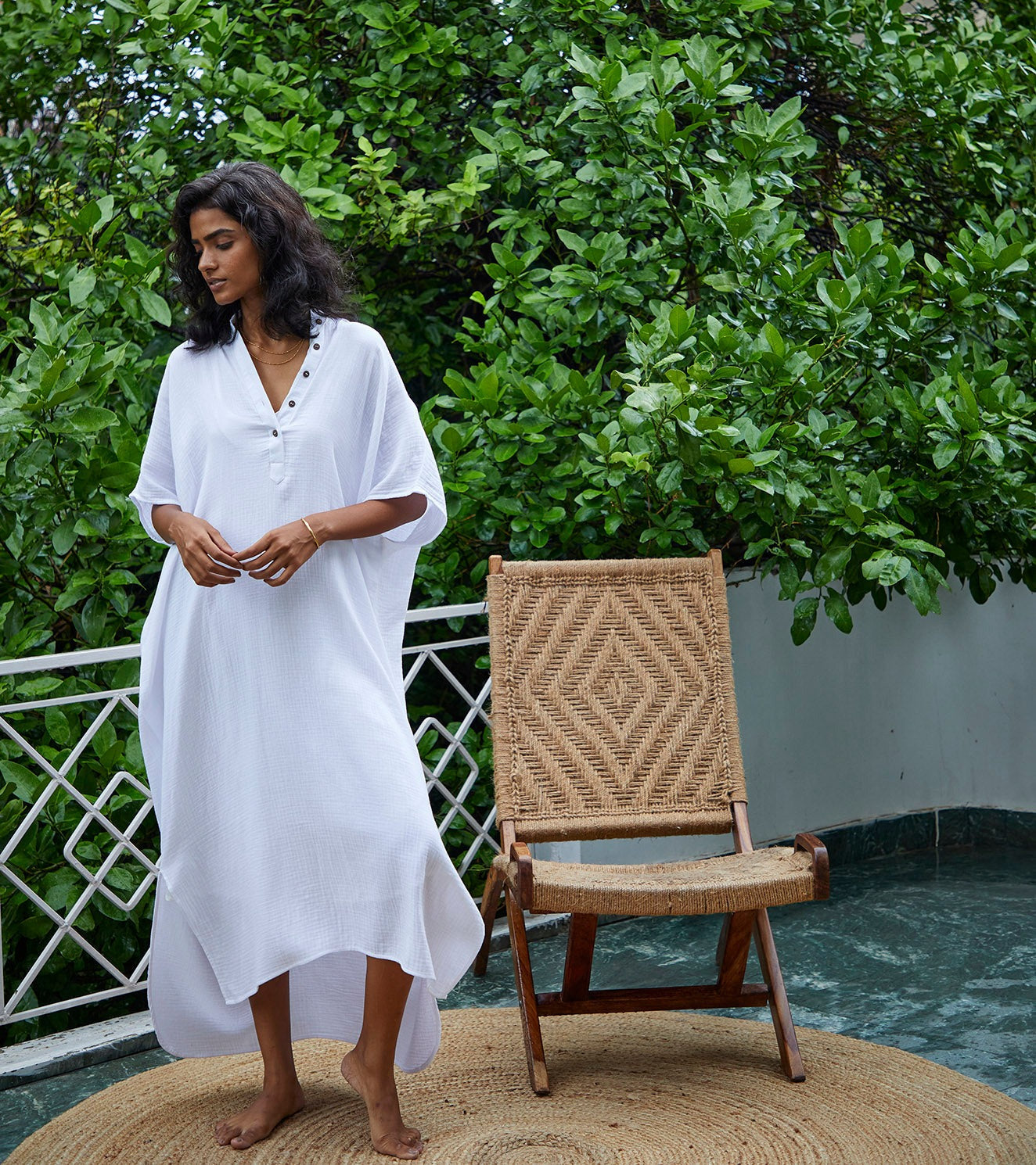 White Cotton Kaftan at Kamakhyaa by Khara Kapas. This item is Cotton, Kaftans, Lounge Wear, Maxi Dresses, Natural, Relaxed Fit, Solids, White, Womenswear