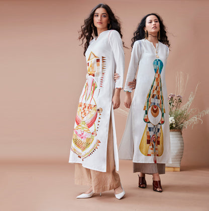 White Cotton Kurta at Kamakhyaa by Dan Ba. This item is Cotton, For Mother, Indian Wear, July Sale, July Sale 2023, Kurtas, Natural, Prints, Relaxed Fit, Resort Wear, White, Womenswear