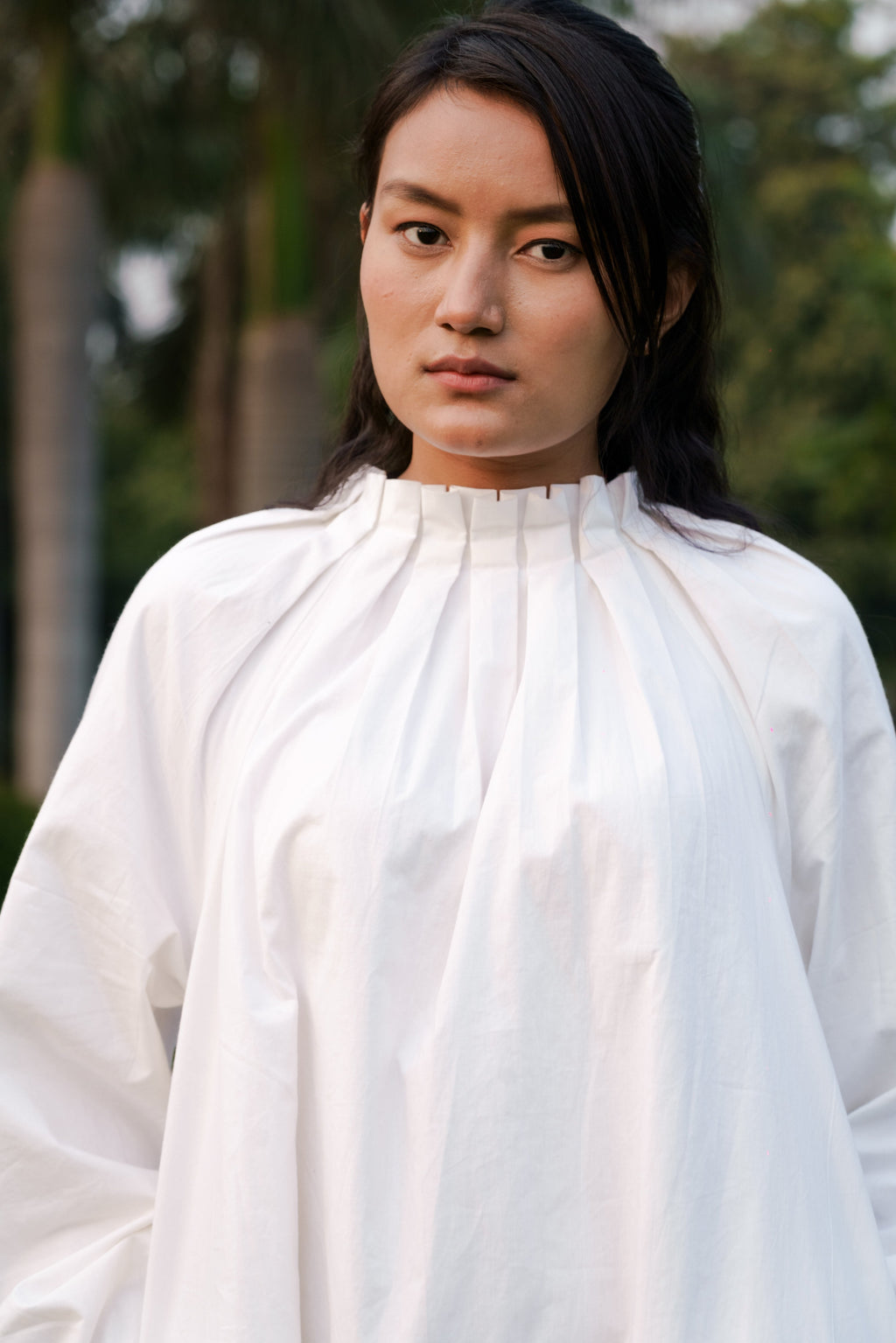 White Cotton Long Dress at Kamakhyaa by Ahmev. This item is Casual Wear, Cotton, July Sale, July Sale 2023, Midi Dresses, Natural, Relaxed Fit, Solids, White, Womenswear