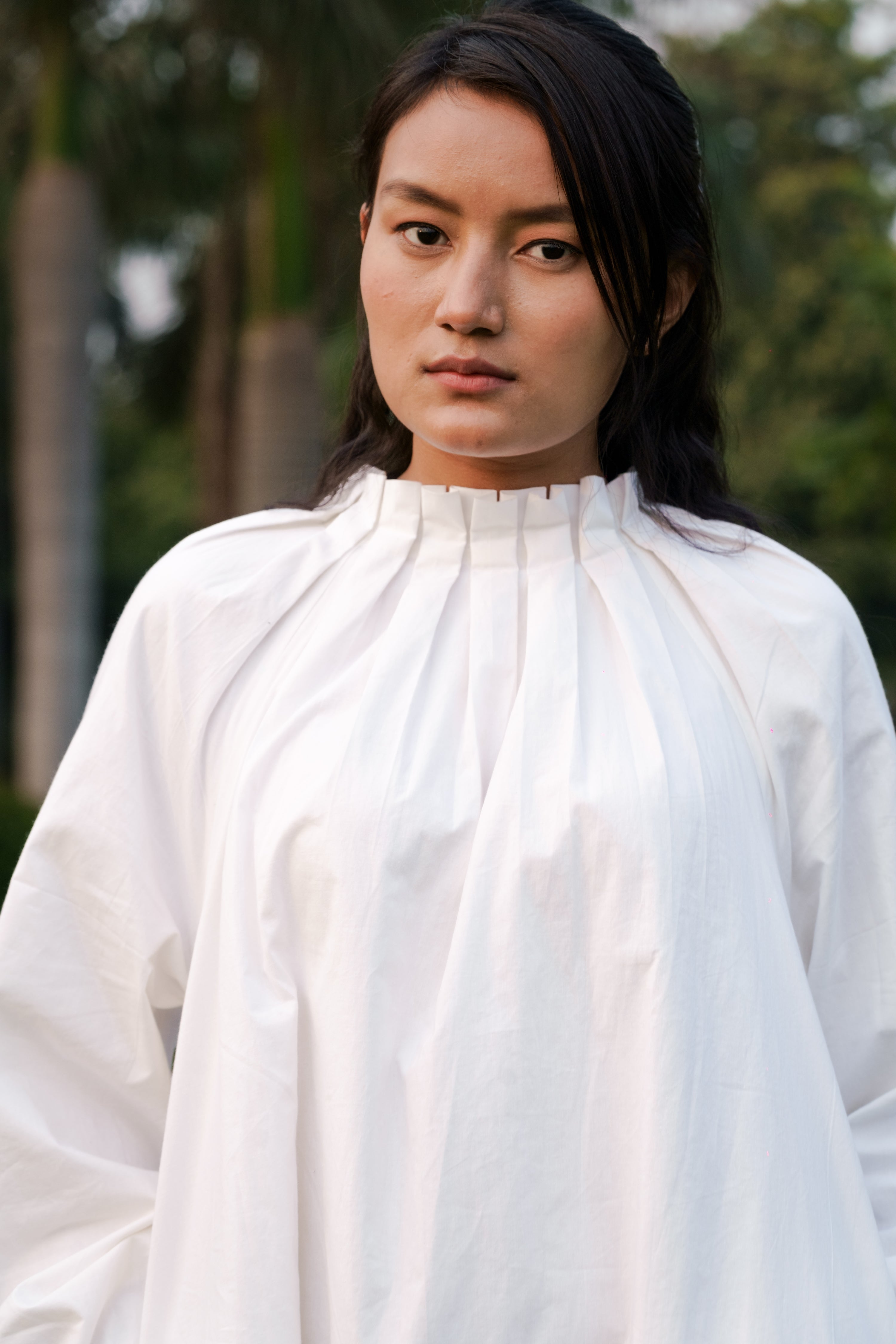 White Cotton Long Dress at Kamakhyaa by Ahmev. This item is Casual Wear, Cotton, July Sale, July Sale 2023, Midi Dresses, Natural, Relaxed Fit, Solids, White, Womenswear