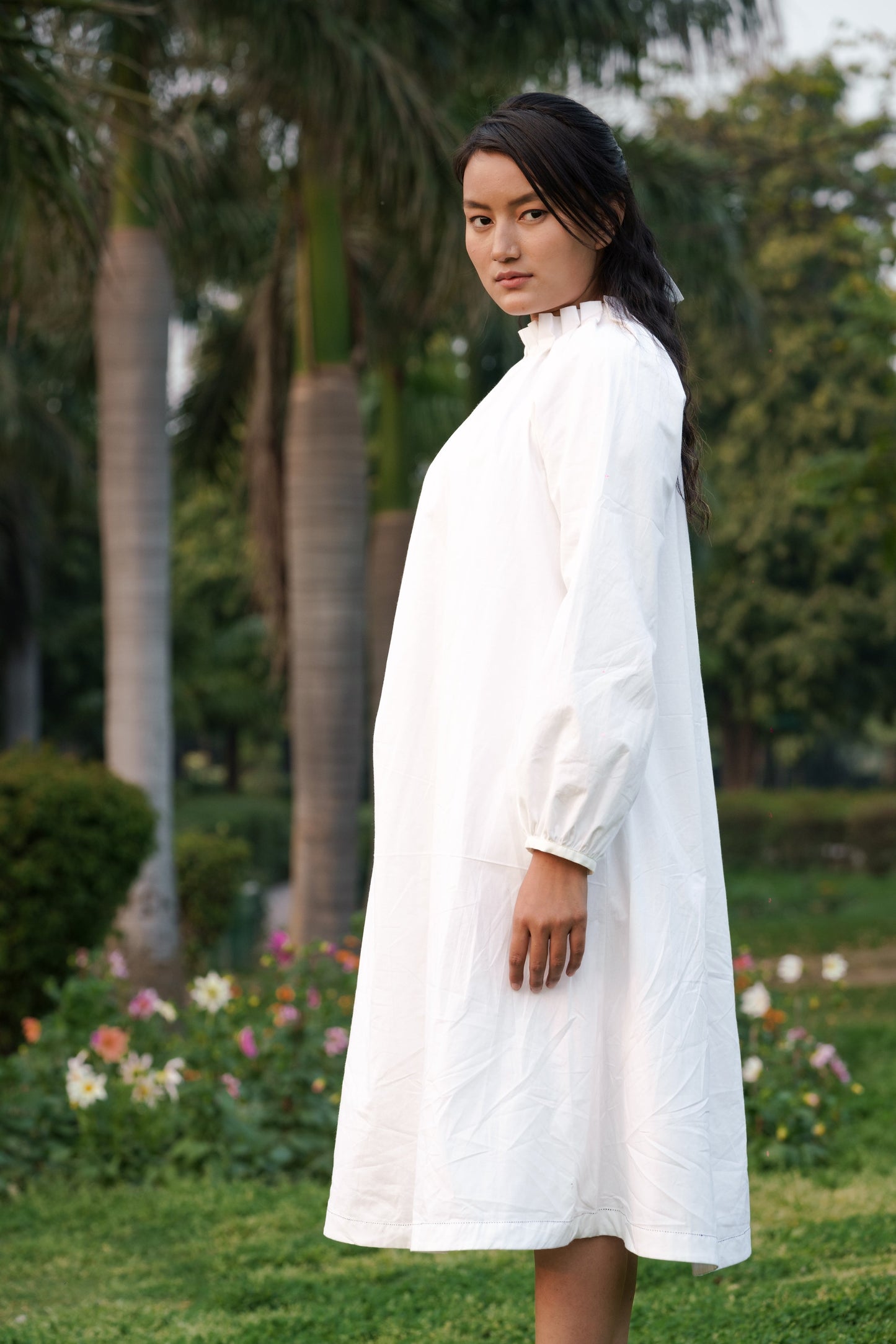 White Cotton Long Dress at Kamakhyaa by Ahmev. This item is Casual Wear, Cotton, July Sale, July Sale 2023, Midi Dresses, Natural, Relaxed Fit, Solids, White, Womenswear