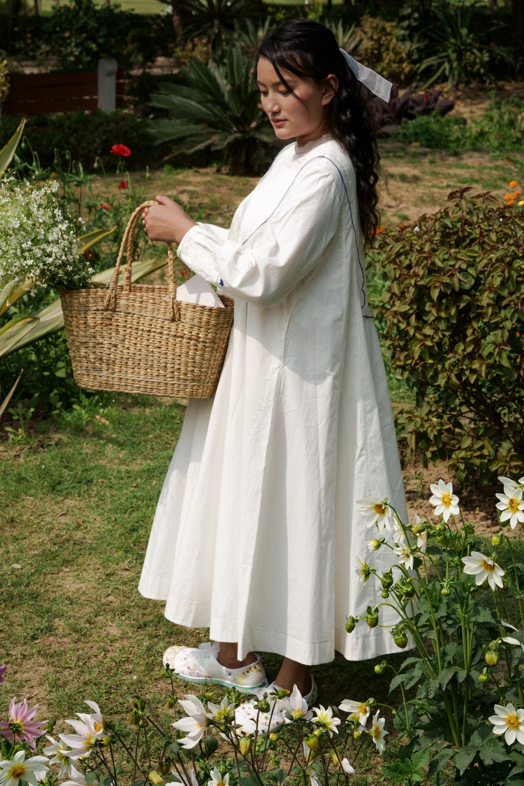 White Cotton Maxi Dress at Kamakhyaa by Ahmev. This item is Casual Wear, Cotton, July Sale, July Sale 2023, Midi Dresses, Natural, Relaxed Fit, Silk Organza, Solids, White, Womenswear