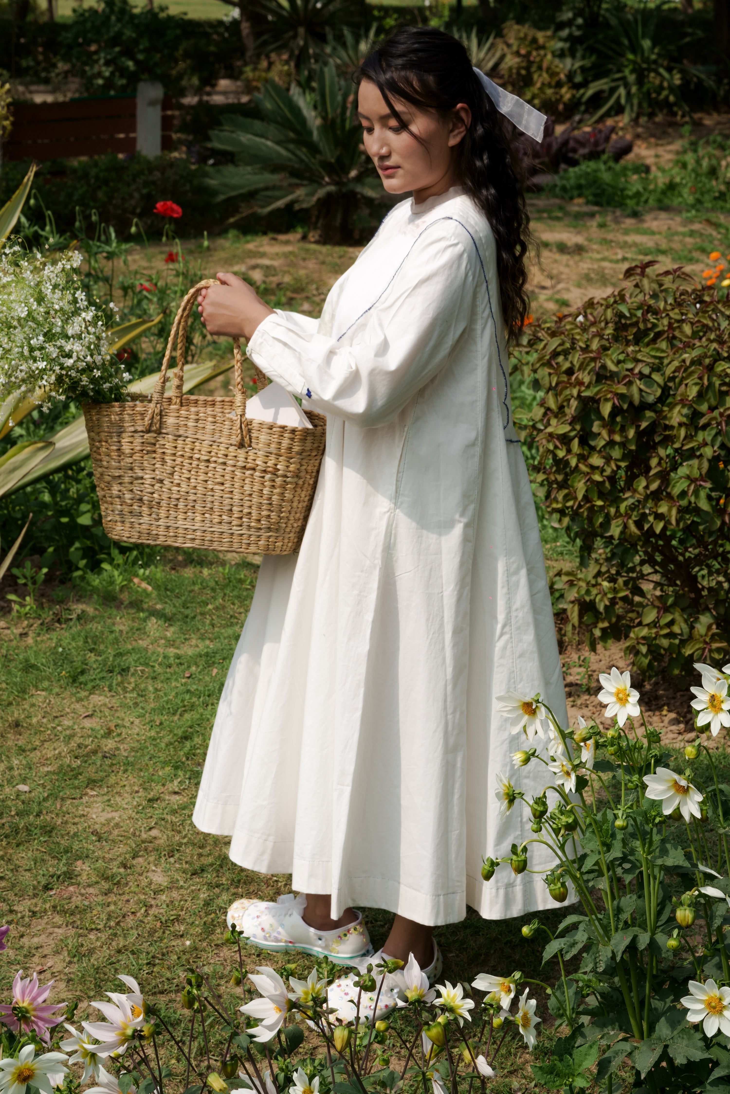 White Cotton Maxi Dress at Kamakhyaa by Ahmev. This item is Casual Wear, Cotton, July Sale, July Sale 2023, Midi Dresses, Natural, Relaxed Fit, Silk Organza, Solids, White, Womenswear