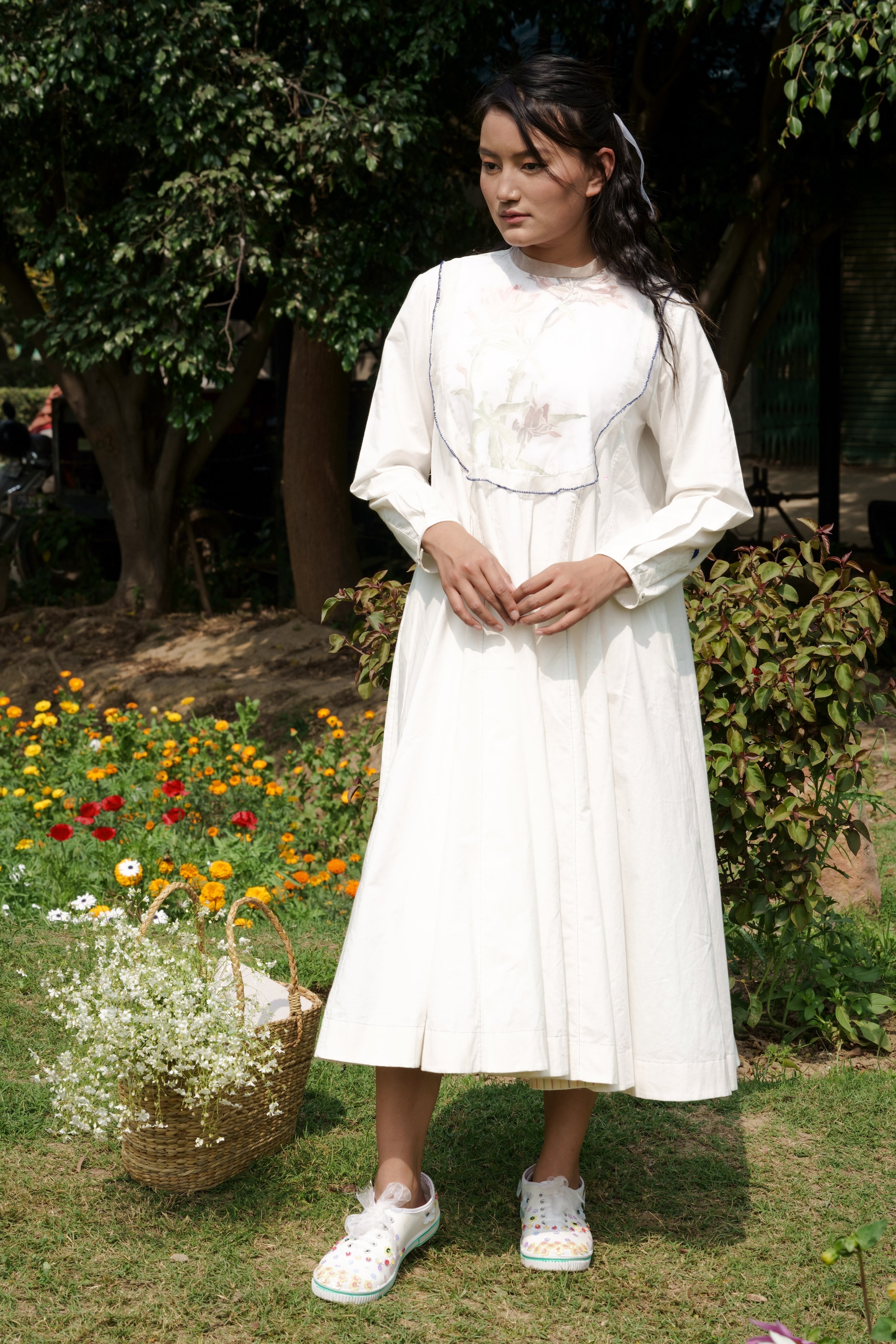 White Cotton Maxi Dress at Kamakhyaa by Ahmev. This item is Casual Wear, Cotton, July Sale, July Sale 2023, Midi Dresses, Natural, Relaxed Fit, Silk Organza, Solids, White, Womenswear