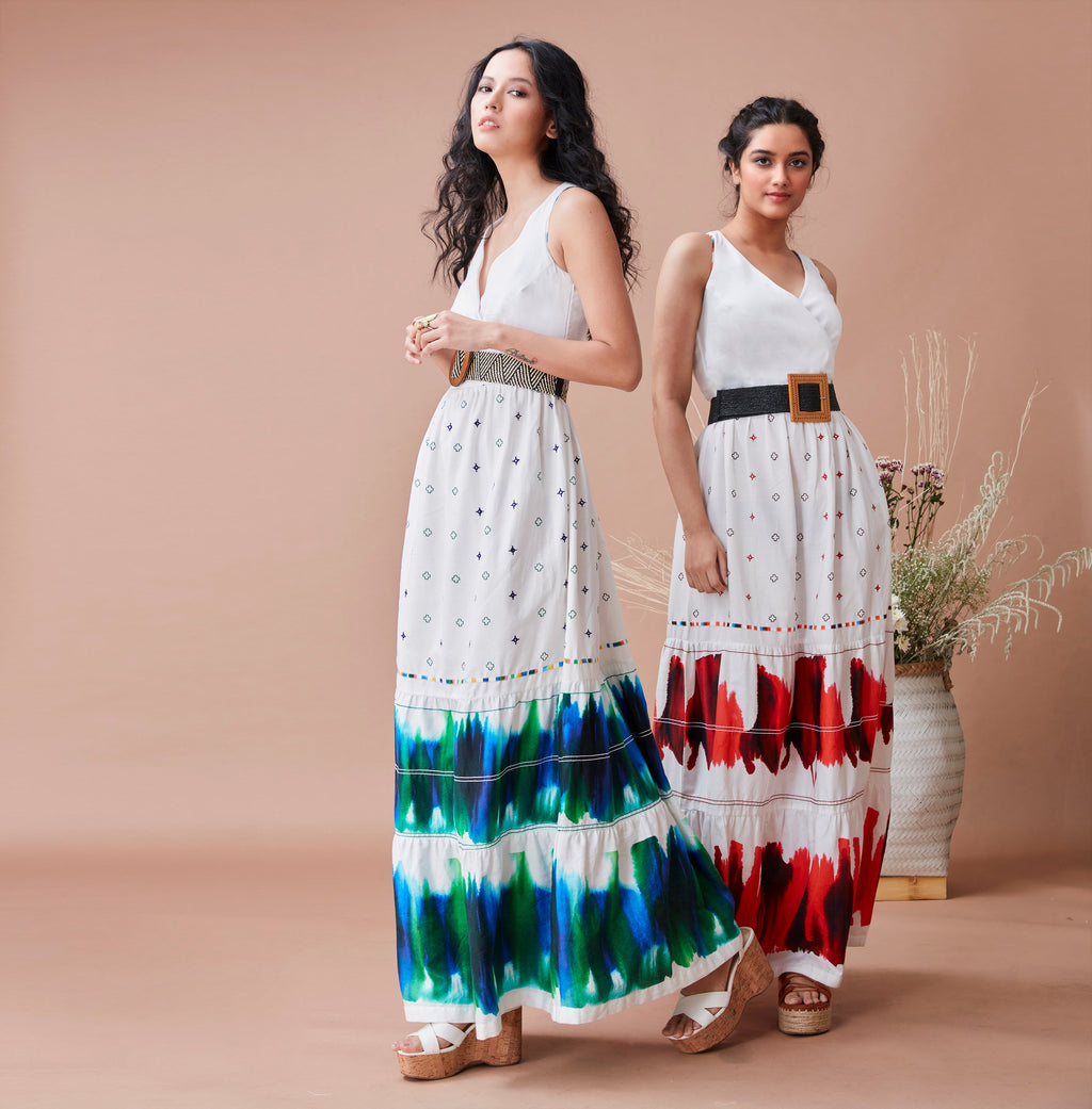 White Cotton Maxi Dress at Kamakhyaa by Dan Ba. This item is Cotton, July Sale, July Sale 2023, Maxi Dresses, Natural, Prints, Relaxed Fit, Resort Wear, Sleeveless Dresses, White, Womenswear