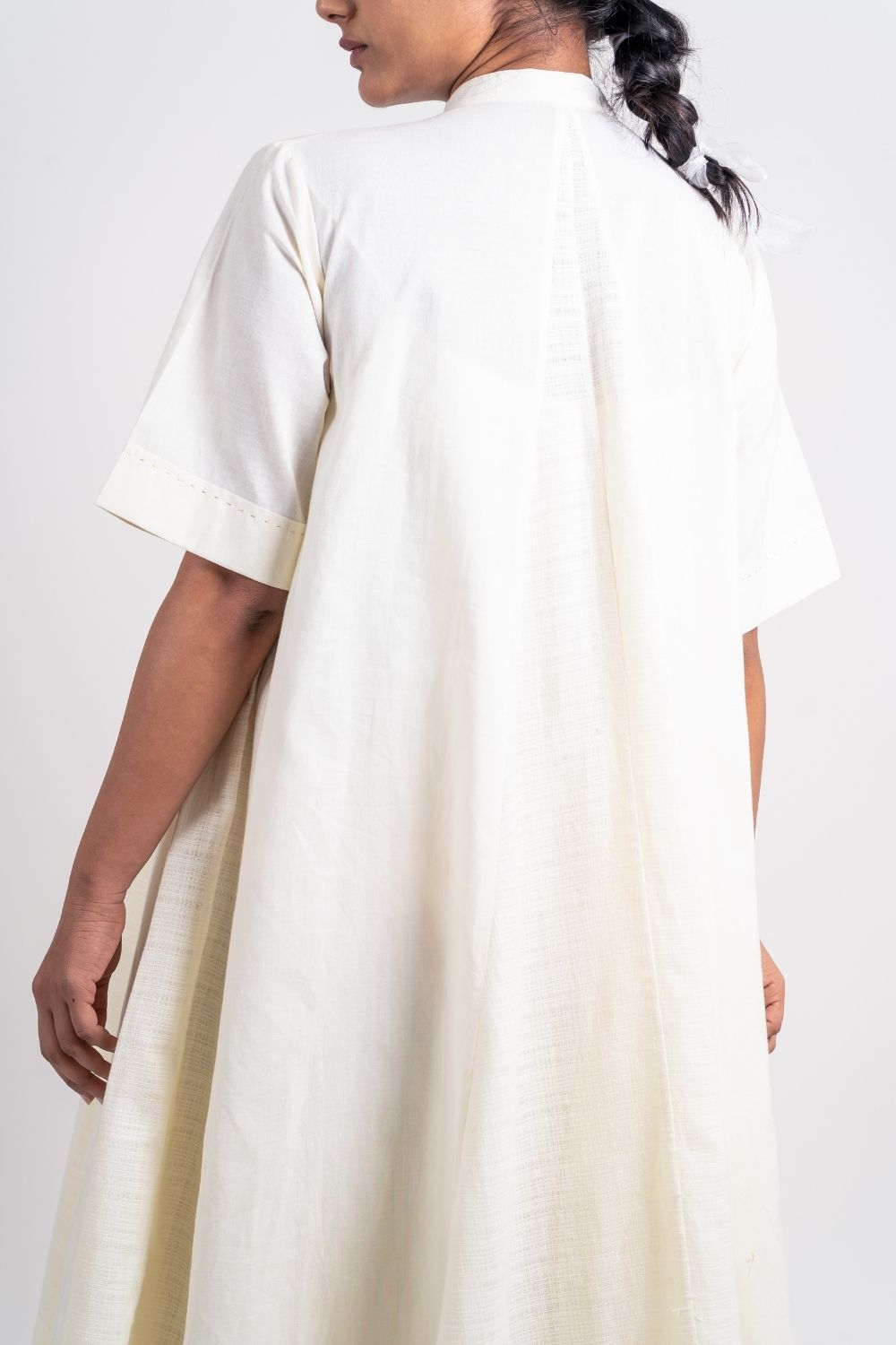 White Cotton Midi Dress at Kamakhyaa by Ahmev. This item is Casual Wear, Handloom Cotton, July Sale, July Sale 2023, Midi Dresses, Natural, Relaxed Fit, Solids, White, Womenswear