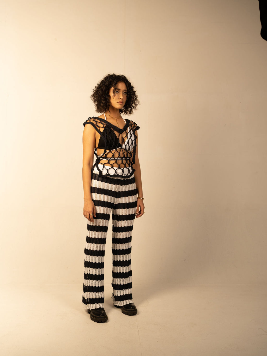 White Cotton Pants at Kamakhyaa by Meko Studio. This item is Blue, Cotton, Fusion Wear, July Sale, July Sale 2023, Pants, Relaxed Fit, Stripes, Tranquil AW-22/23, Upcycled, White, Womenswear