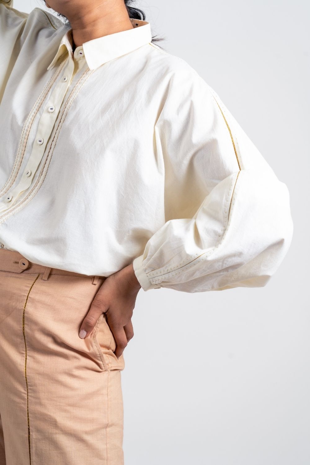 White Cotton Shirt with Dolman Sleeves at Kamakhyaa by Ahmev. This item is Casual Wear, Handloom Cotton, July Sale, July Sale 2023, Natural, Regular Fit, Shirts, Solids, Tops, White, Womenswear