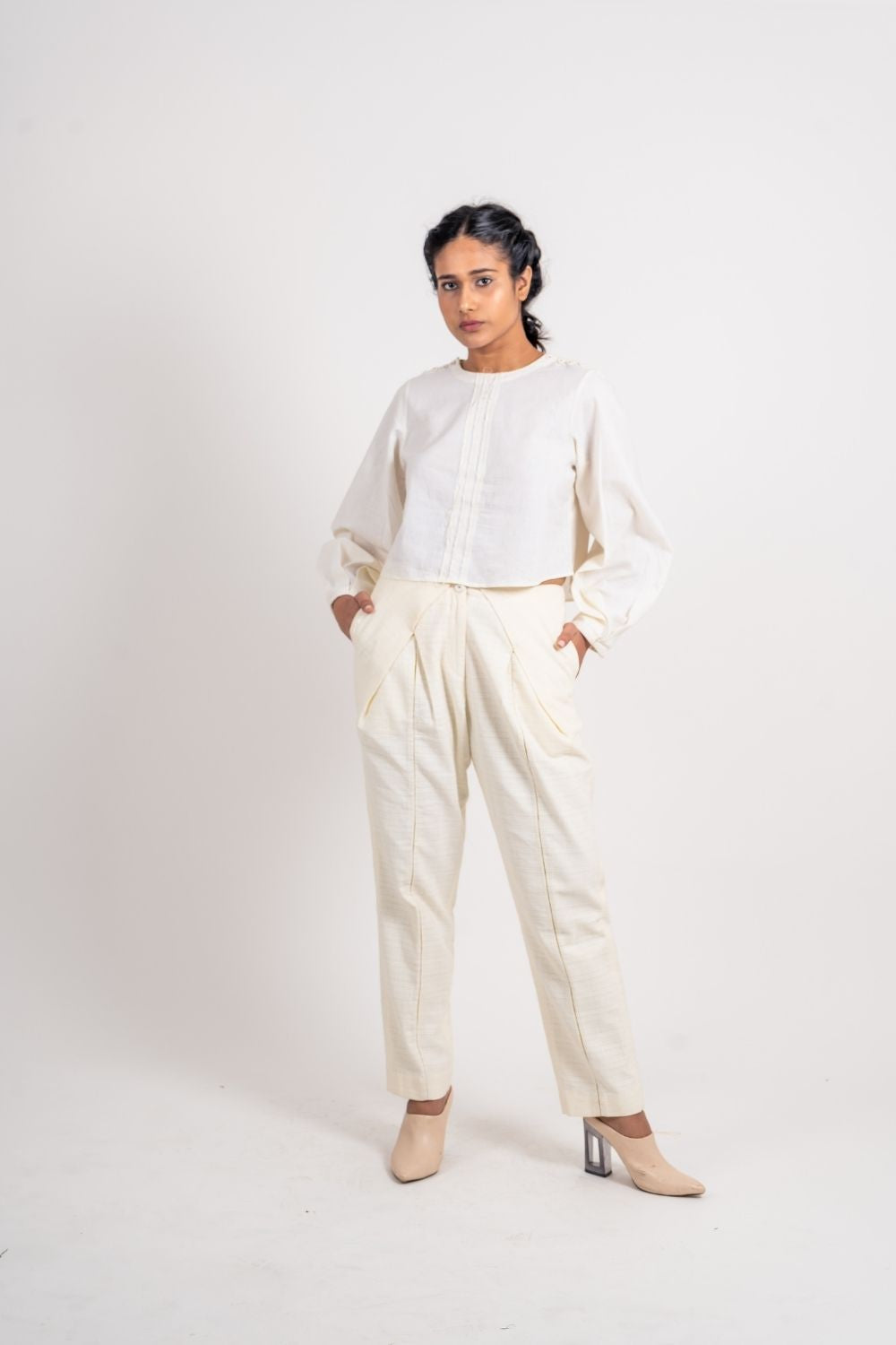 White Cotton Tunic Top at Kamakhyaa by Ahmev. This item is Casual Wear, Crop Tops, Handloom Cotton, July Sale, July Sale 2023, Natural, Regular Fit, Solids, Tops, White, Womenswear