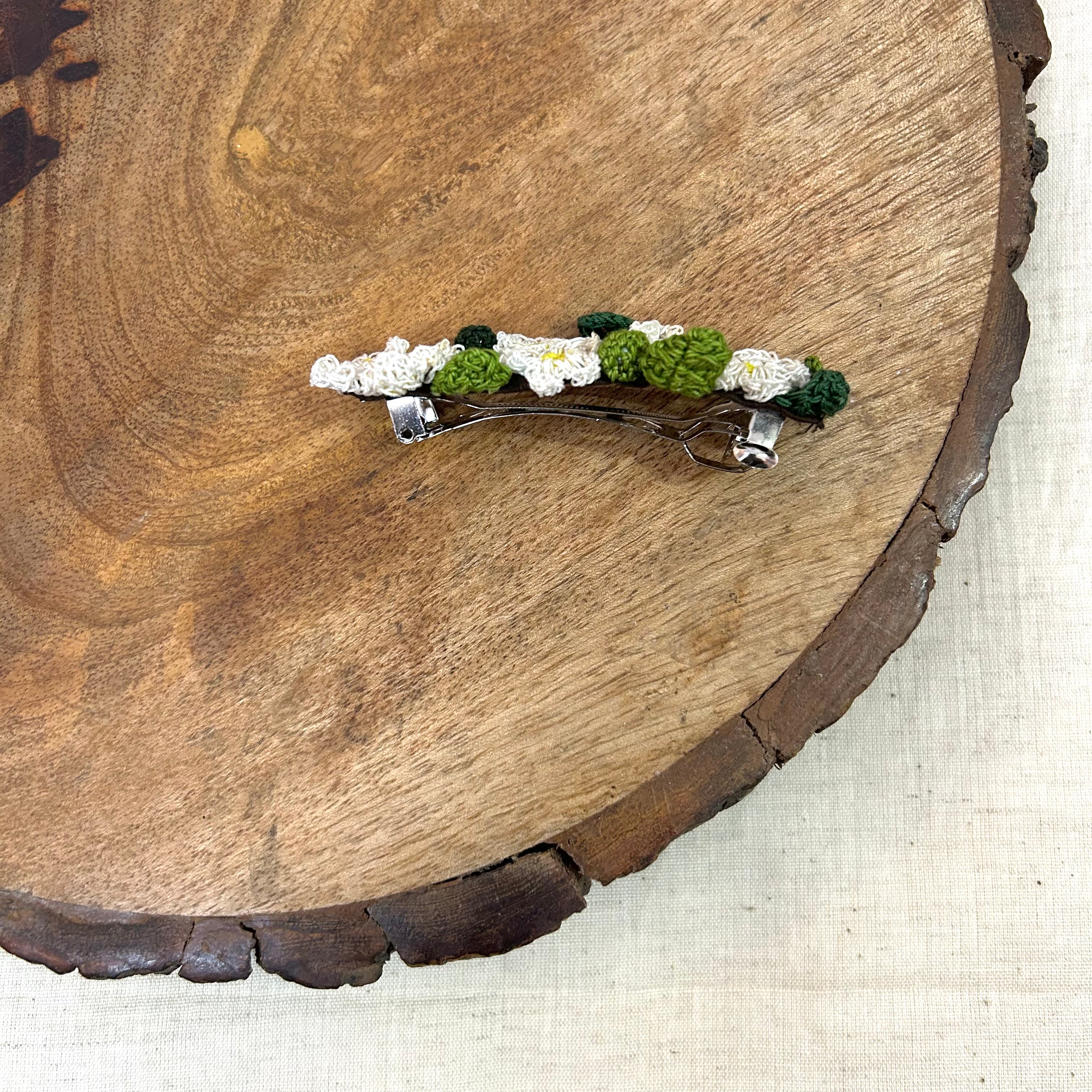 White Crochet Hair Clip at Kamakhyaa by Ikriit'm. This item is Accessories, Cotton yarn, Crochet, Free Size, Hair Accessories, Ikriit'm, Natural, White