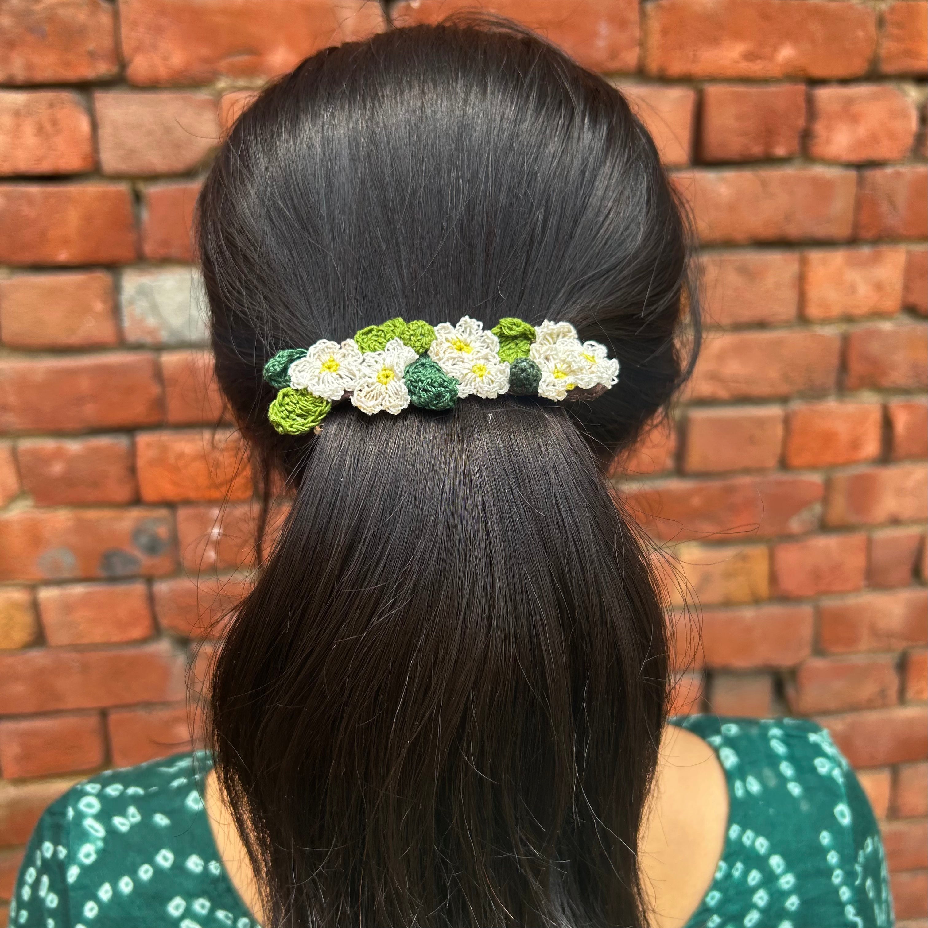 White Crochet Hair Clip at Kamakhyaa by Ikriit'm. This item is Accessories, Cotton yarn, Crochet, Free Size, Hair Accessories, Ikriit'm, Natural, White