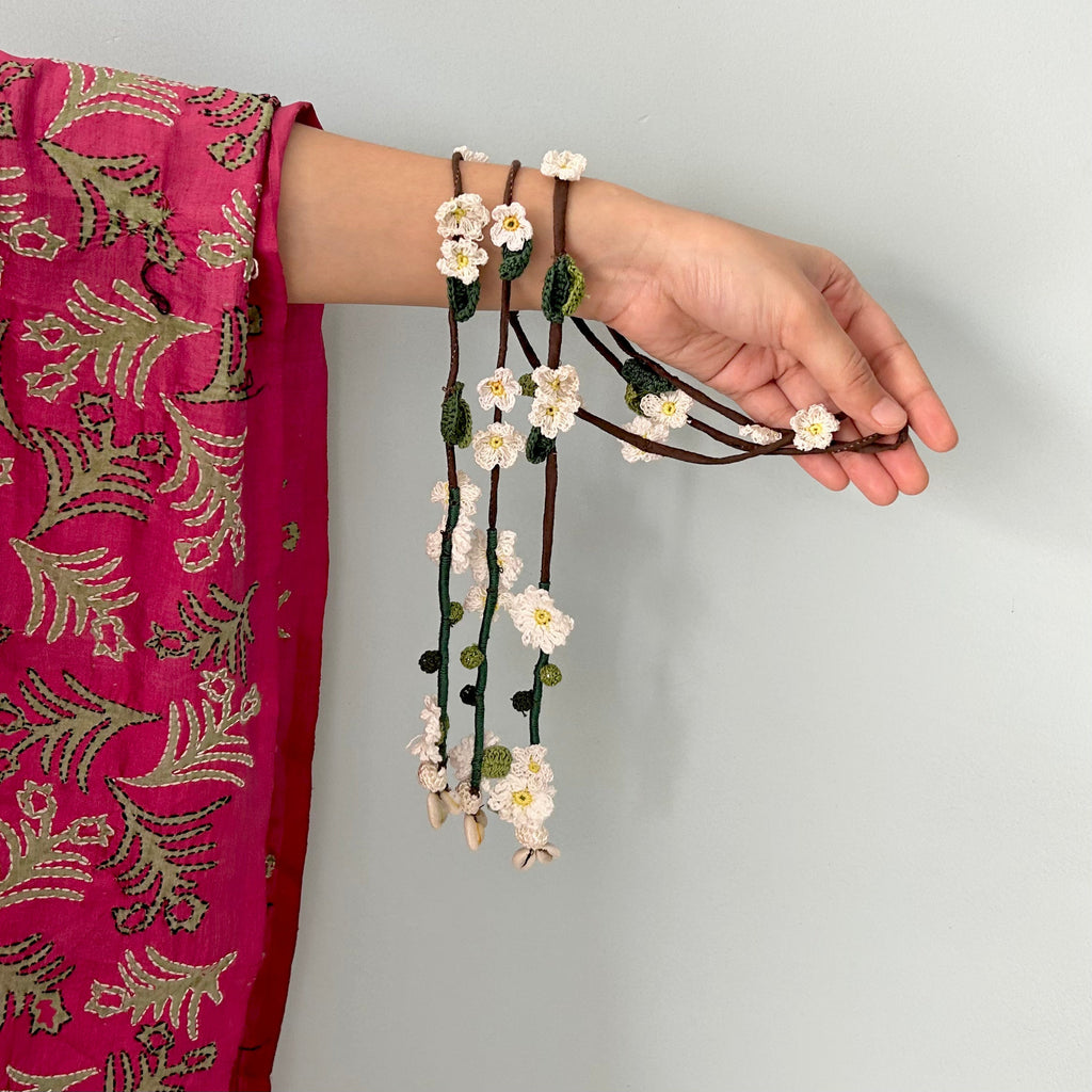 White Crochet Hair Parandi at Kamakhyaa by Ikriit'm. This item is Accessories, Cotton yarn, Crochet, Free Size, Hair Accessories, Ikriit'm, Natural, White