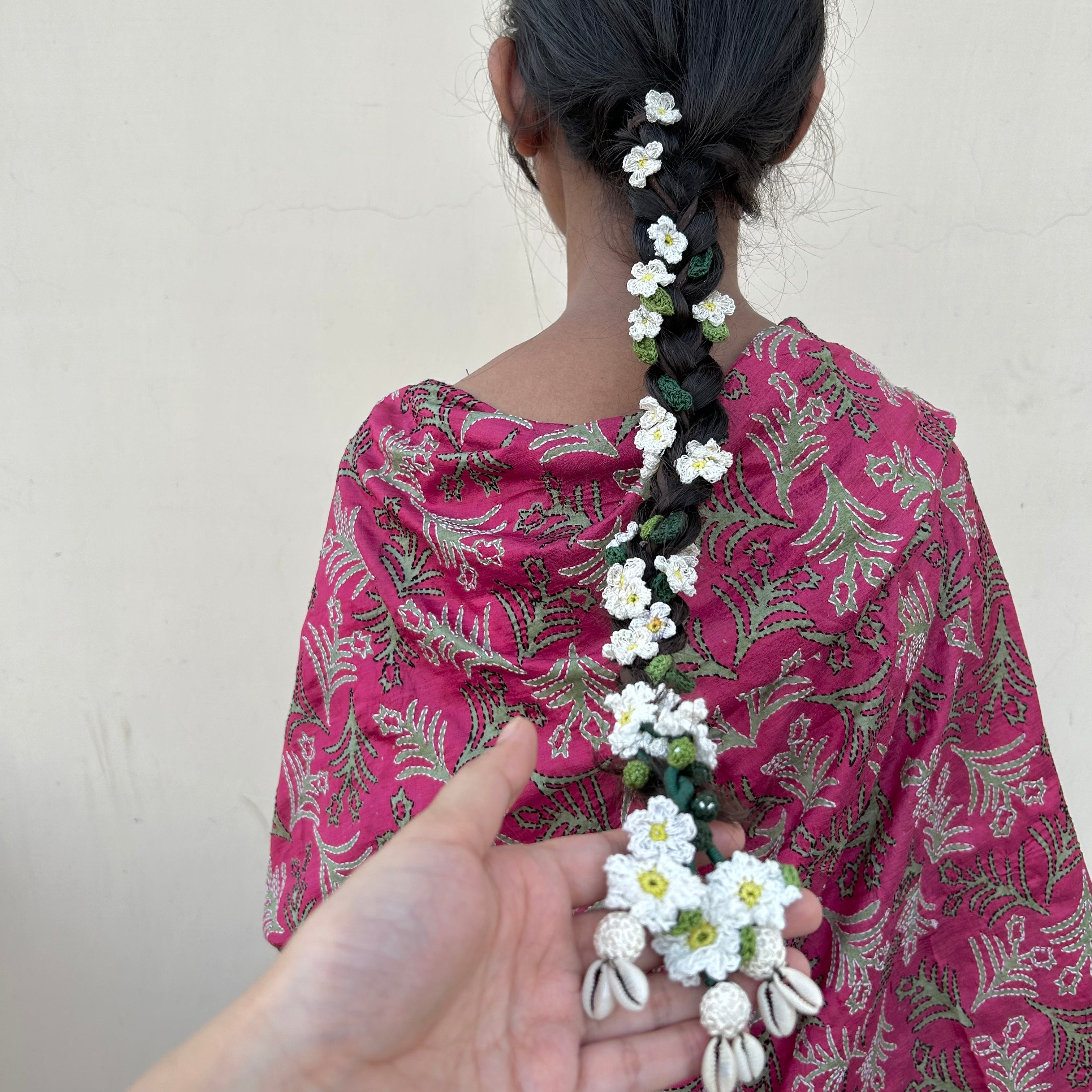 White Crochet Hair Parandi at Kamakhyaa by Ikriit'm. This item is Accessories, Cotton yarn, Crochet, Free Size, Hair Accessories, Ikriit'm, Natural, White