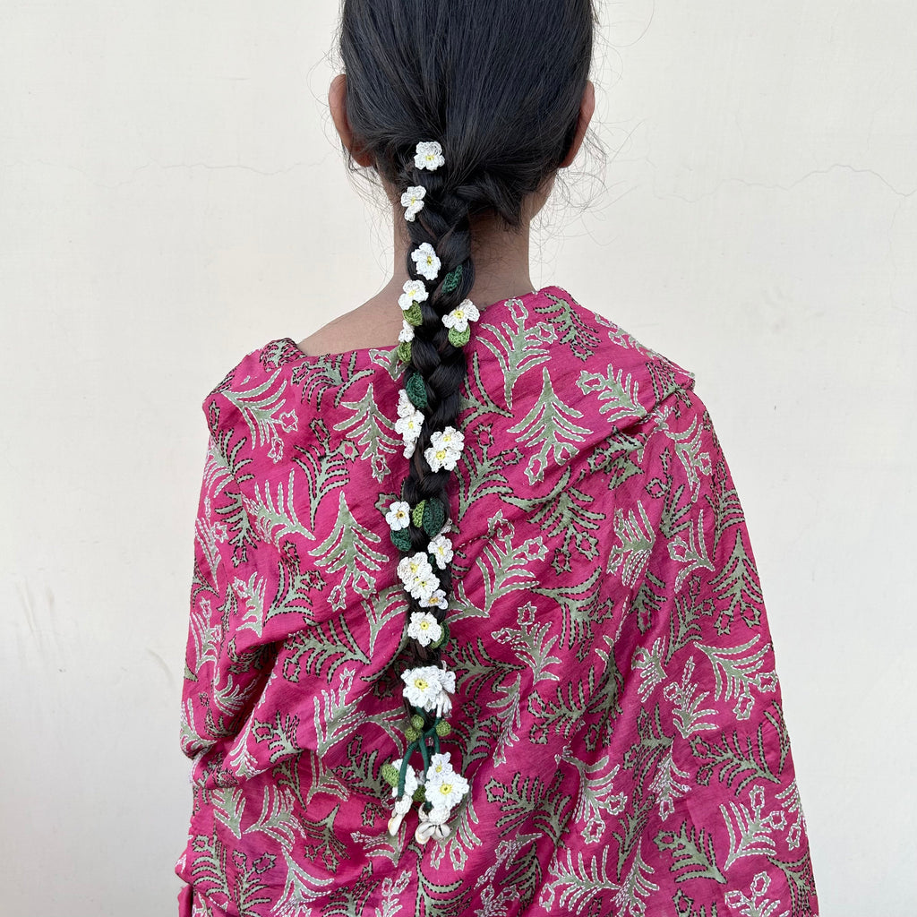 White Crochet Hair Parandi at Kamakhyaa by Ikriit'm. This item is Accessories, Cotton yarn, Crochet, Free Size, Hair Accessories, Ikriit'm, Natural, White
