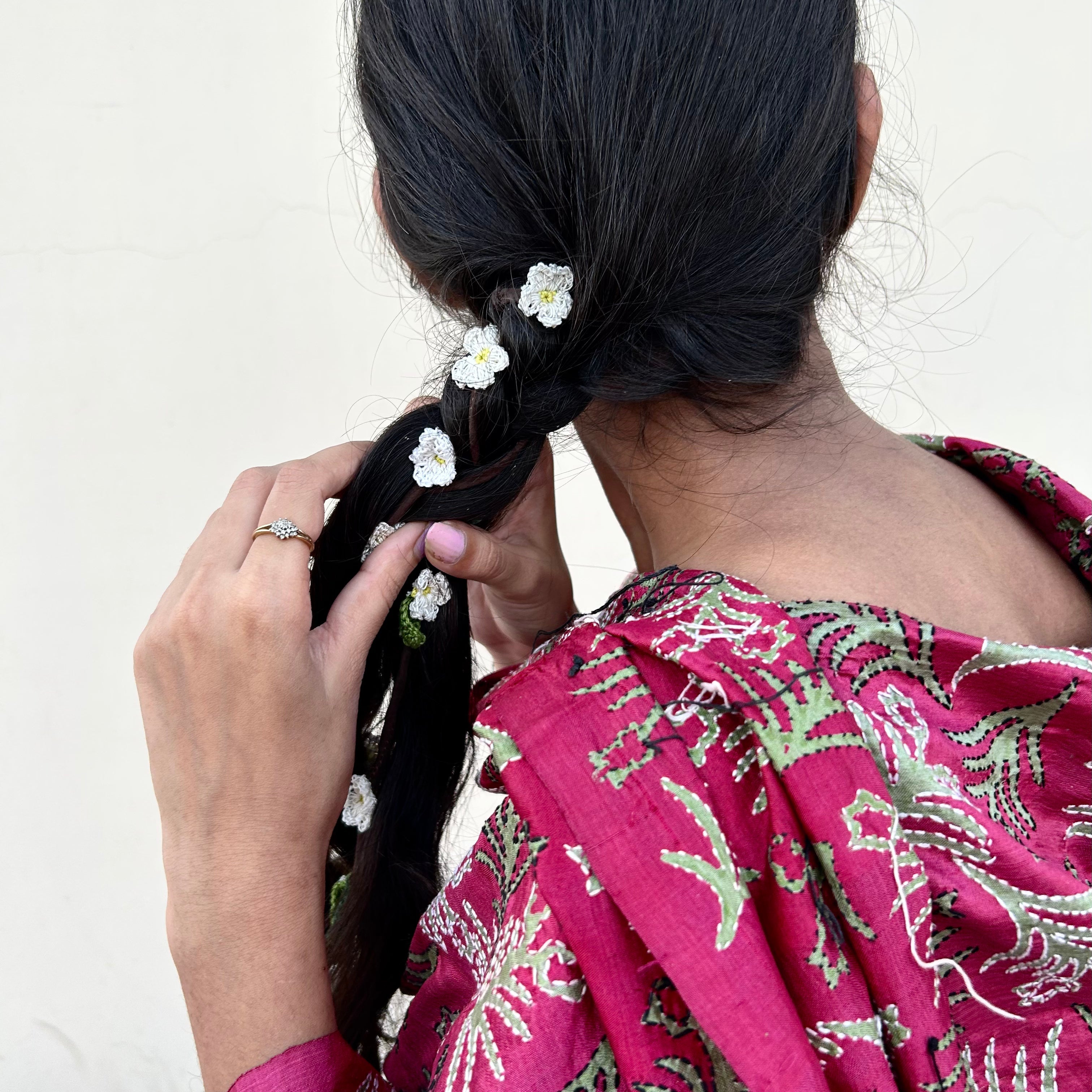 White Crochet Hair Parandi at Kamakhyaa by Ikriit'm. This item is Accessories, Cotton yarn, Crochet, Free Size, Hair Accessories, Ikriit'm, Natural, White