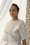 White Crop Top at Kamakhyaa by Ahmev. This item is Casual Wear, Chanderi, Crop Tops, Ink And Ivory, Natural, Prints, Relaxed Fit, White, Womenswear
