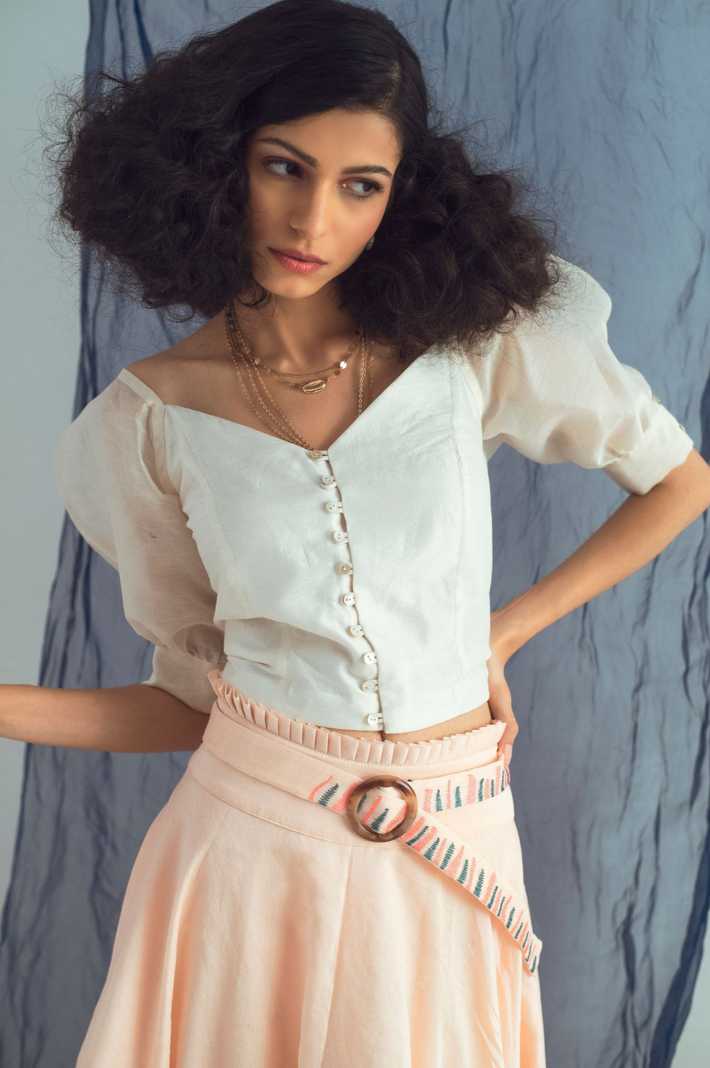 White Crop Top at Kamakhyaa by The Loom Art. This item is Chanderi Silk, Crop Tops, Euphoria, July Sale, July Sale 2023, Natural, Party Wear, Regular Fit, Silk Handwoven, Solids, Tops, White, Womenswear