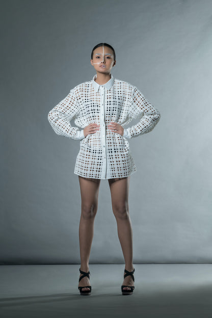 White Custom Shirt at Kamakhyaa by Anushé Pirani. This item is Best Selling, Easter, Handwoven Jute Cotton, July Sale, July Sale 2023, Natural, Office Wear, Playful Office Wear, Relaxed Fit, sale anushe pirani, Shirts, Solids, The Line Tales, White, Womenswear