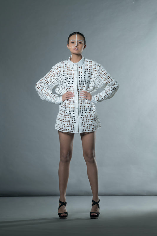 White Custom Shirt at Kamakhyaa by Anushé Pirani. This item is Best Selling, Easter, Handwoven Jute Cotton, July Sale, July Sale 2023, Natural, Office Wear, Playful Office Wear, Relaxed Fit, sale anushe pirani, Shirts, Solids, The Line Tales, White, Womenswear
