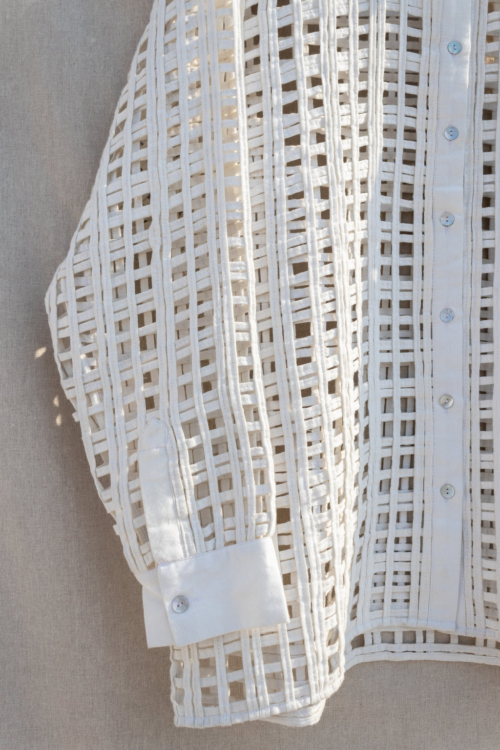White Custom Shirt at Kamakhyaa by Anushé Pirani. This item is Best Selling, Easter, Handwoven Jute Cotton, July Sale, July Sale 2023, Natural, Office Wear, Playful Office Wear, Relaxed Fit, sale anushe pirani, Shirts, Solids, The Line Tales, White, Womenswear
