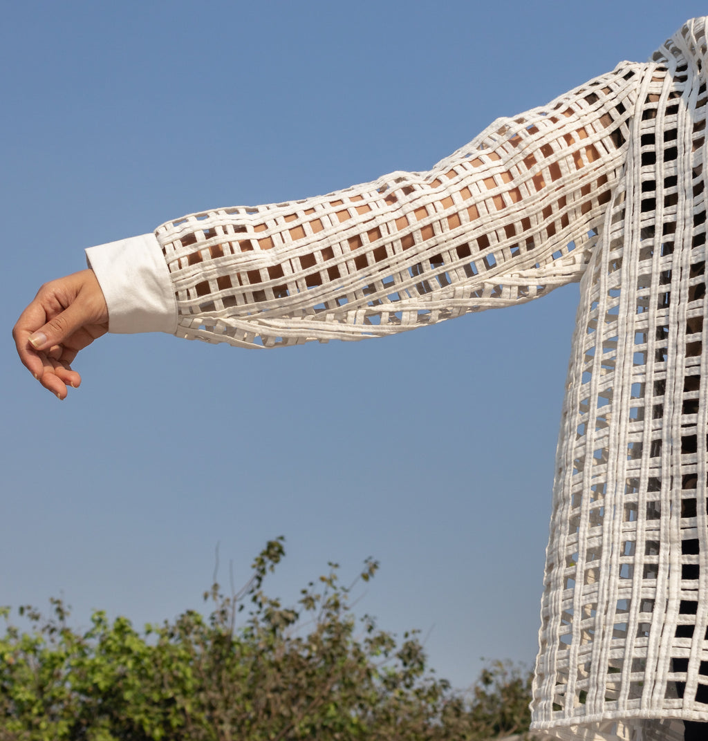 White Custom Shirt at Kamakhyaa by Anushé Pirani. This item is Best Selling, Easter, Handwoven Jute Cotton, July Sale, July Sale 2023, Natural, Office Wear, Playful Office Wear, Relaxed Fit, sale anushe pirani, Shirts, Solids, The Line Tales, White, Womenswear