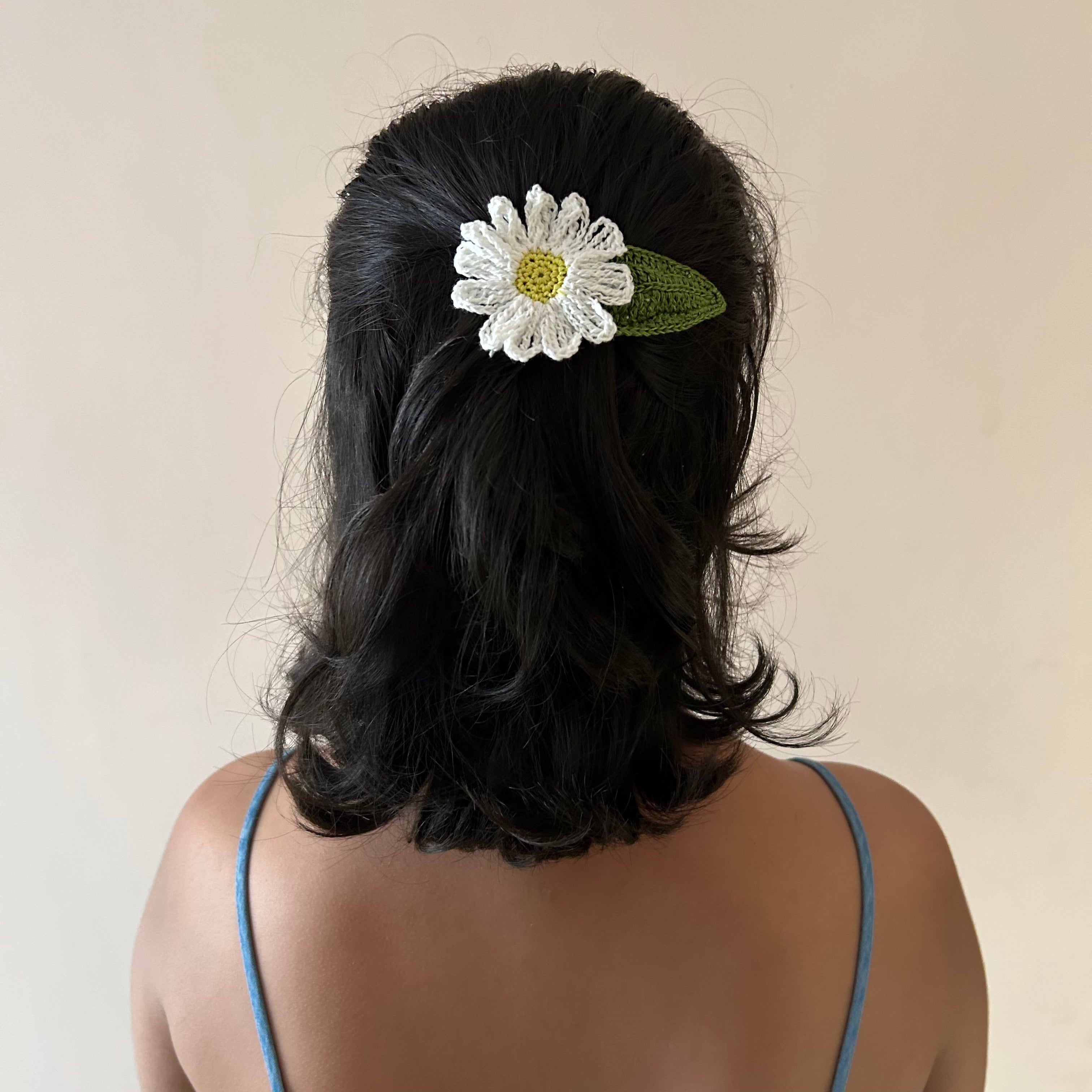 White Daisy Crochet Hair Clip at Kamakhyaa by Ikriit'm. This item is Accessories, Cotton yarn, Crochet, Free Size, Hair Accessories, Ikriit'm, Natural, White