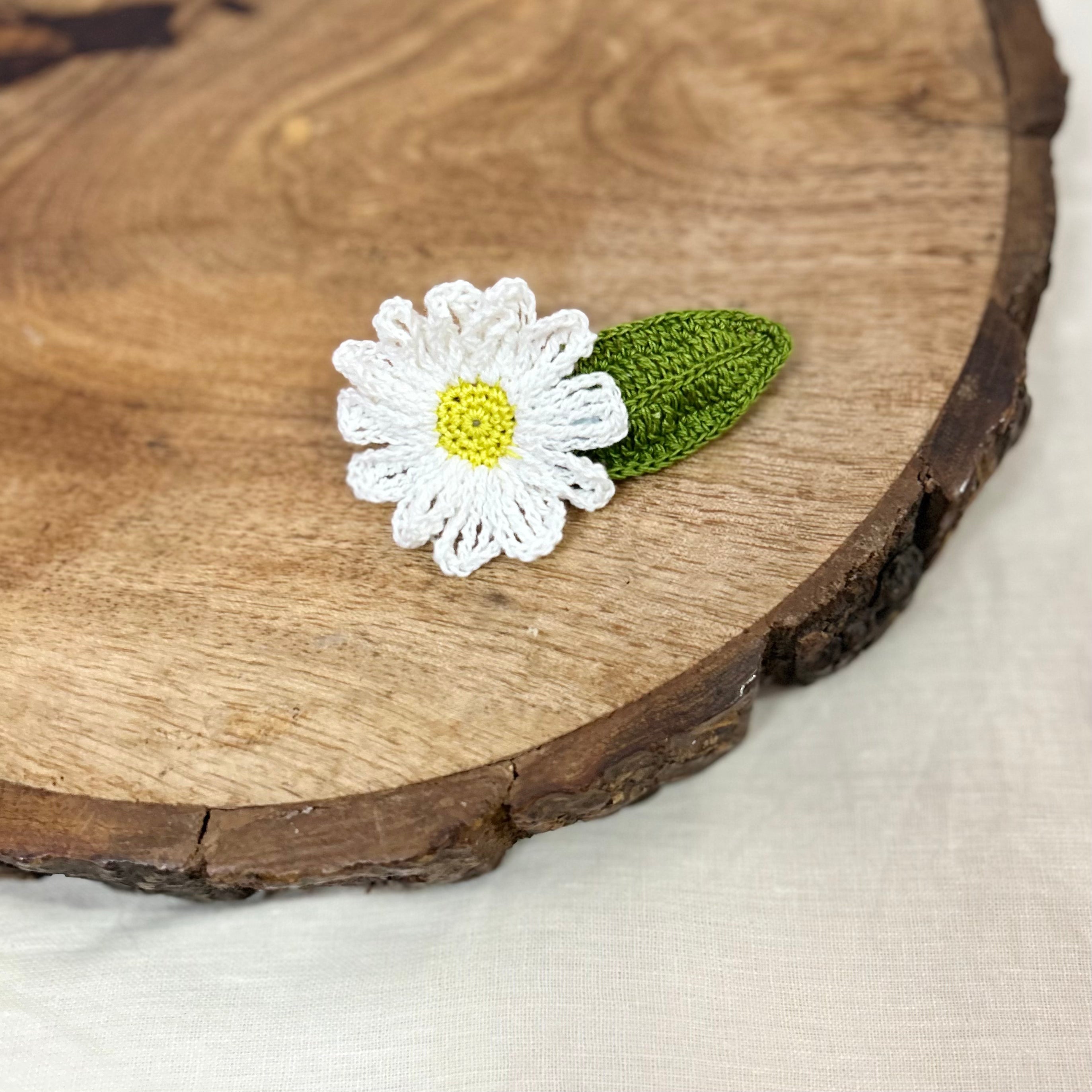White Daisy Crochet Hair Clip at Kamakhyaa by Ikriit'm. This item is Accessories, Cotton yarn, Crochet, Free Size, Hair Accessories, Ikriit'm, Natural, White