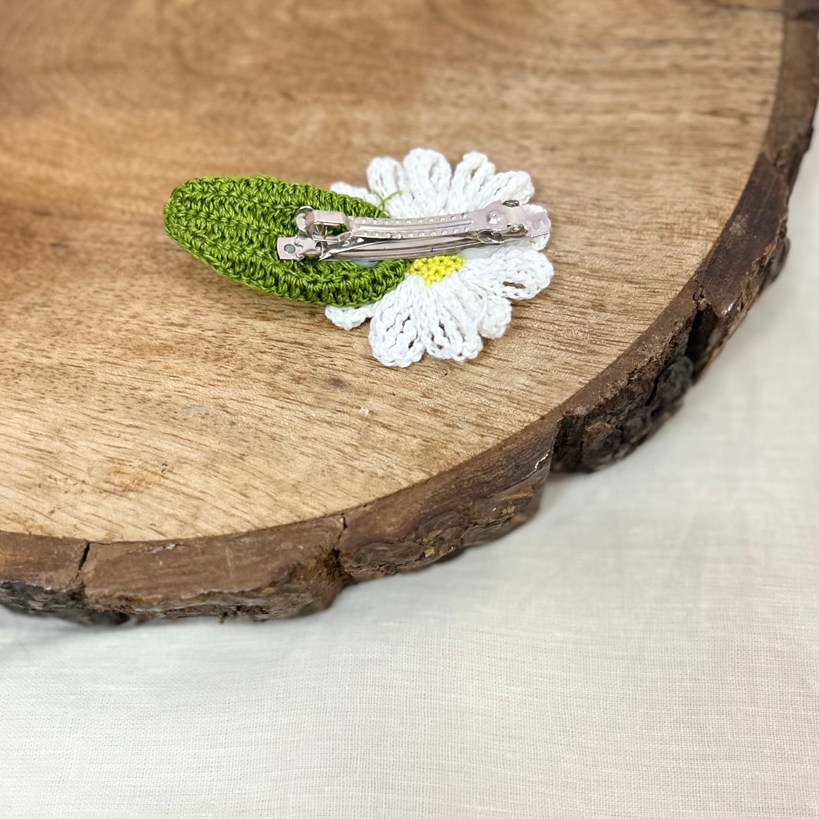 White Daisy Crochet Hair Clip at Kamakhyaa by Ikriit'm. This item is Accessories, Cotton yarn, Crochet, Free Size, Hair Accessories, Ikriit'm, Natural, White